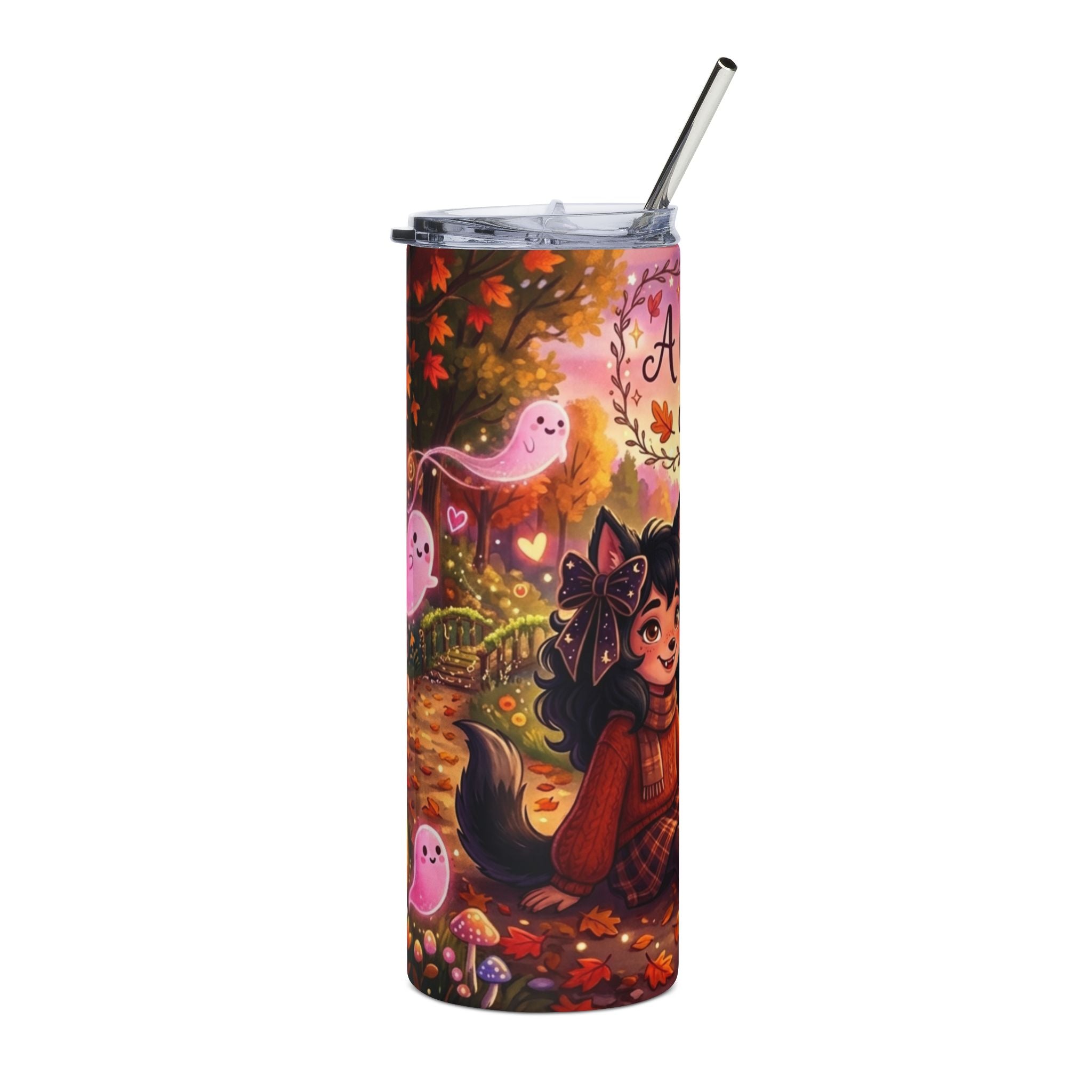 20oz Autumn Catgirl Tumbler — “A little spooky, a lot cute” Stainless Steel Travel Cup