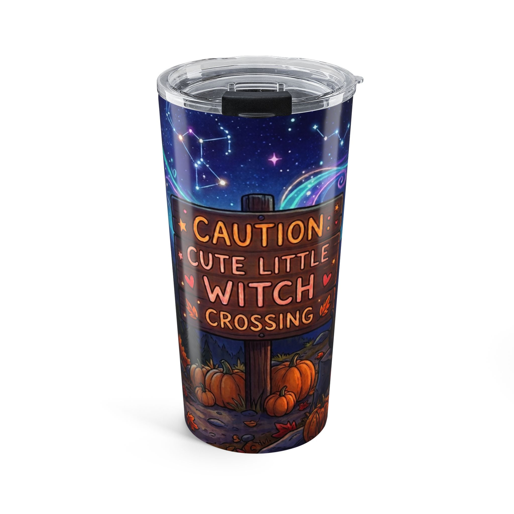 20oz Halloween Tumbler — "Caution Cute Little Witch Crossing" Stainless Travel Mug