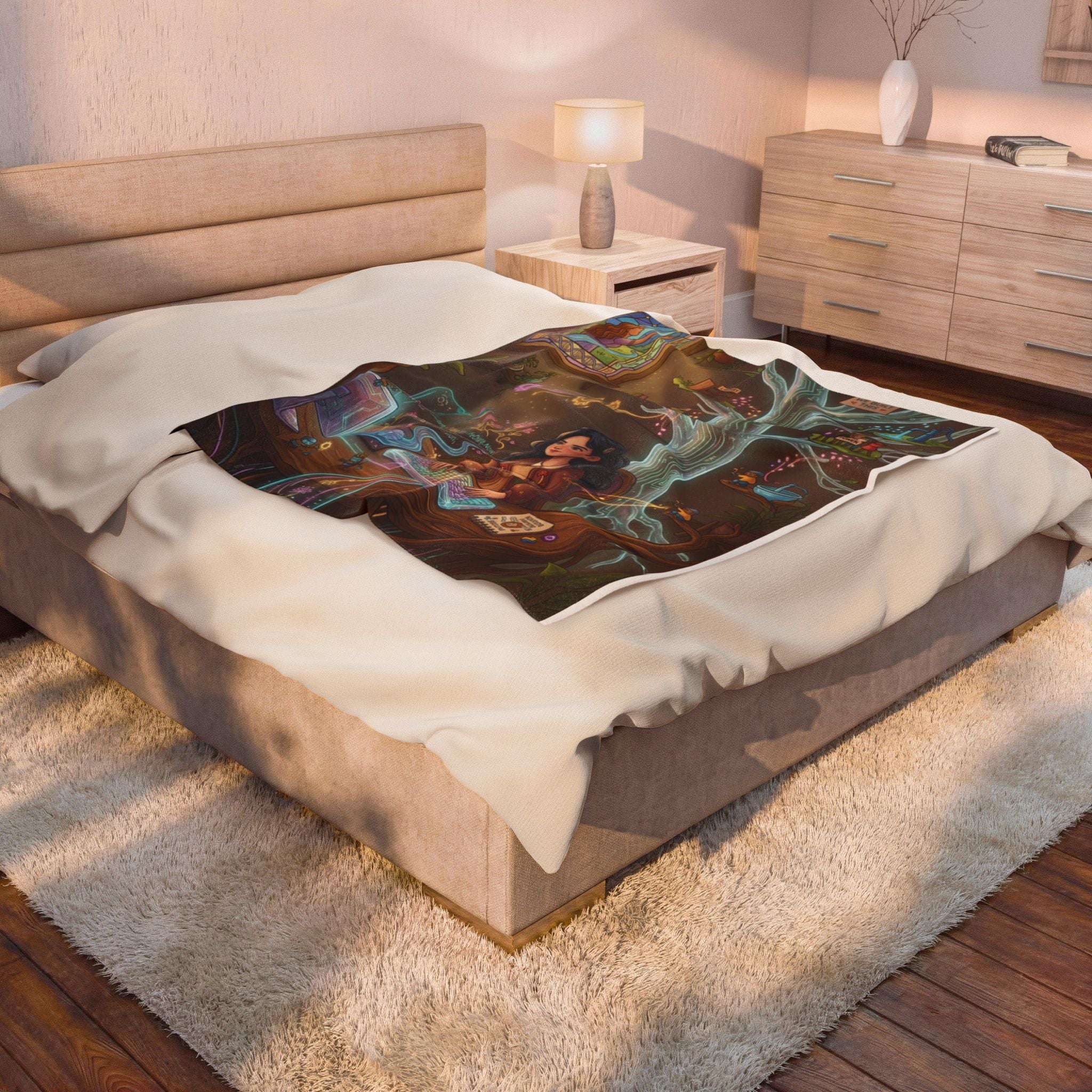 Velveteen Plush Blanket — Enchanted Programmer Illustration Cozy Throw