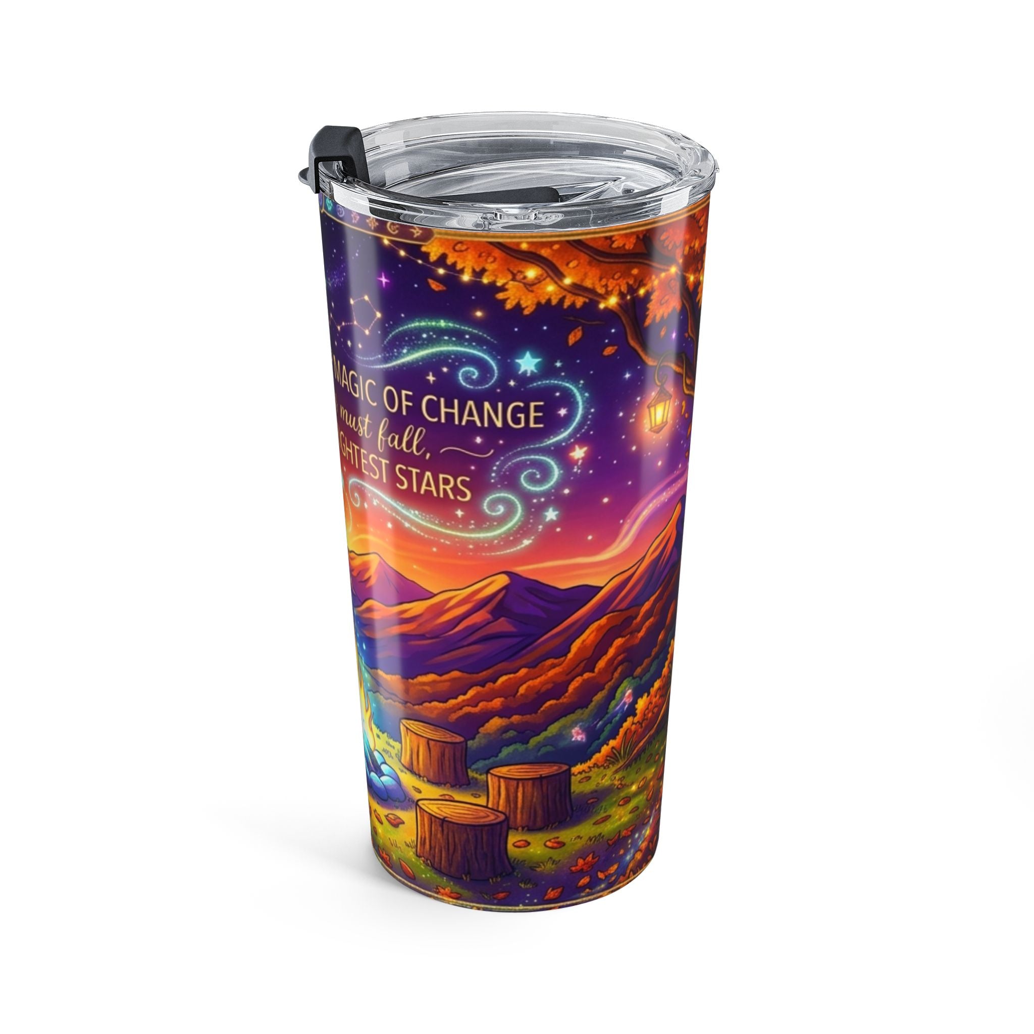 Autumn Night Campfire 20oz Tumbler — Cozy Mountain Sunset Travel Mug