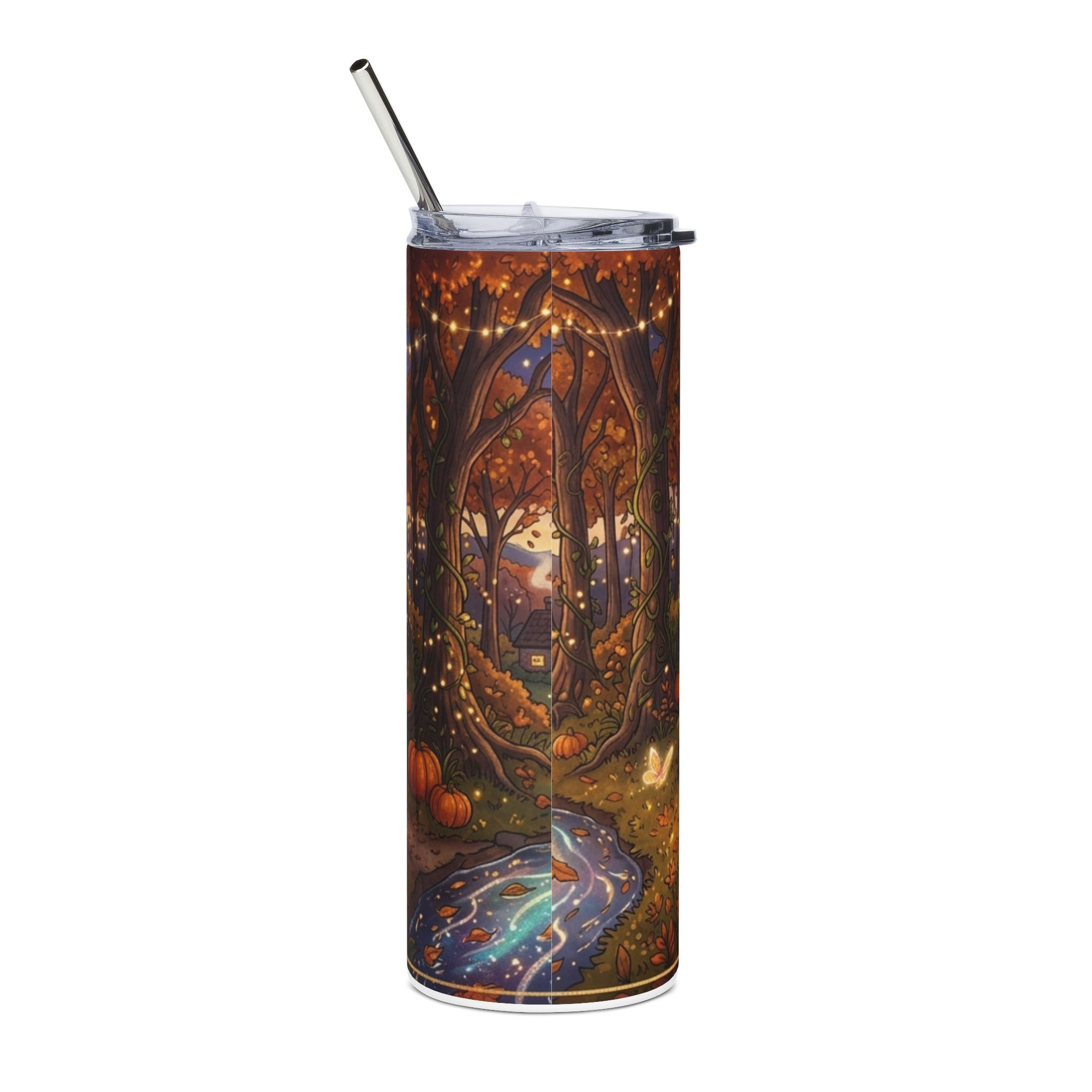 Autumn Magic Tumbler — 20oz Ghost & Black Cat Stainless Steel Travel Cup