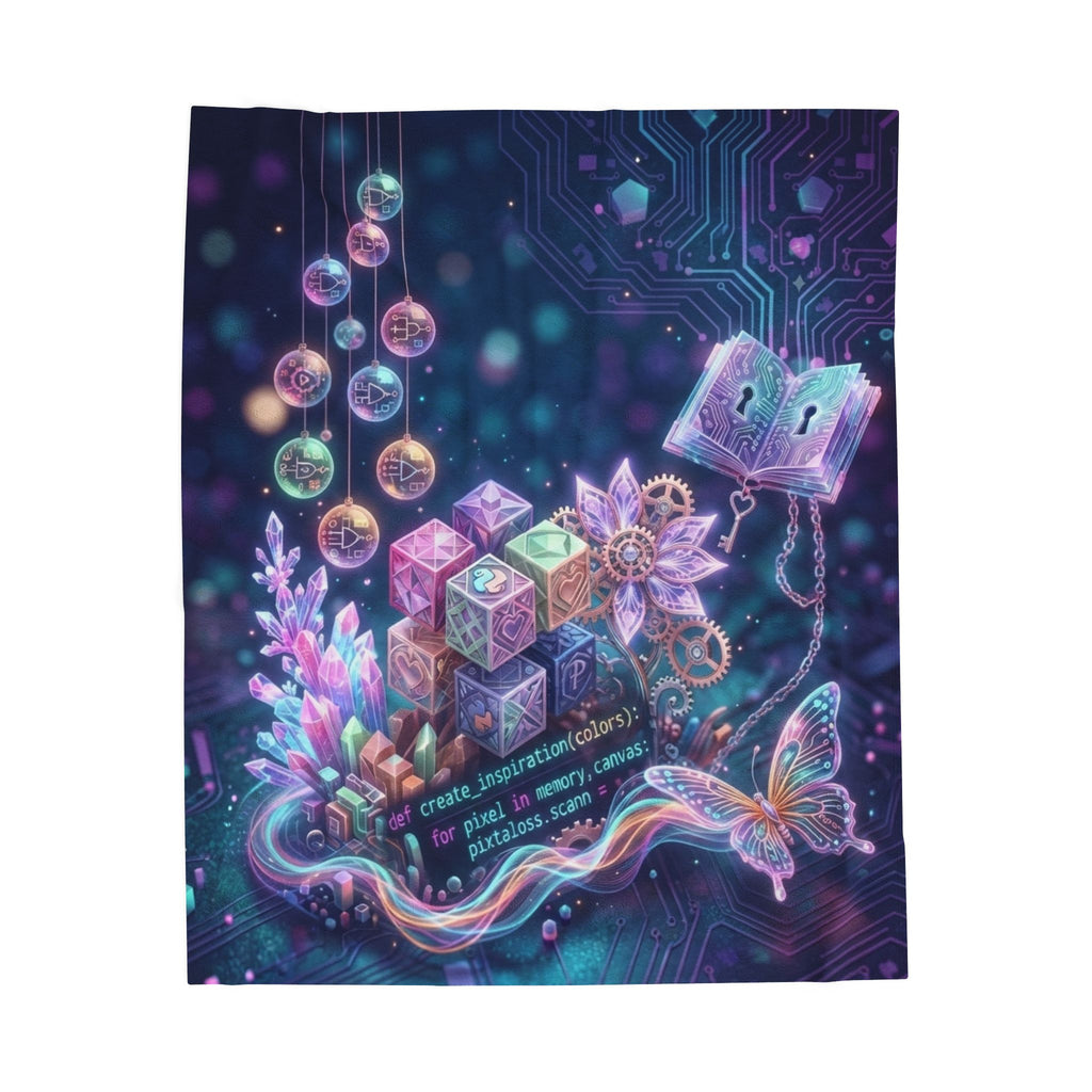 Mystic Tech Plush Blanket — Neon Cyber Magic Velveteen Throw