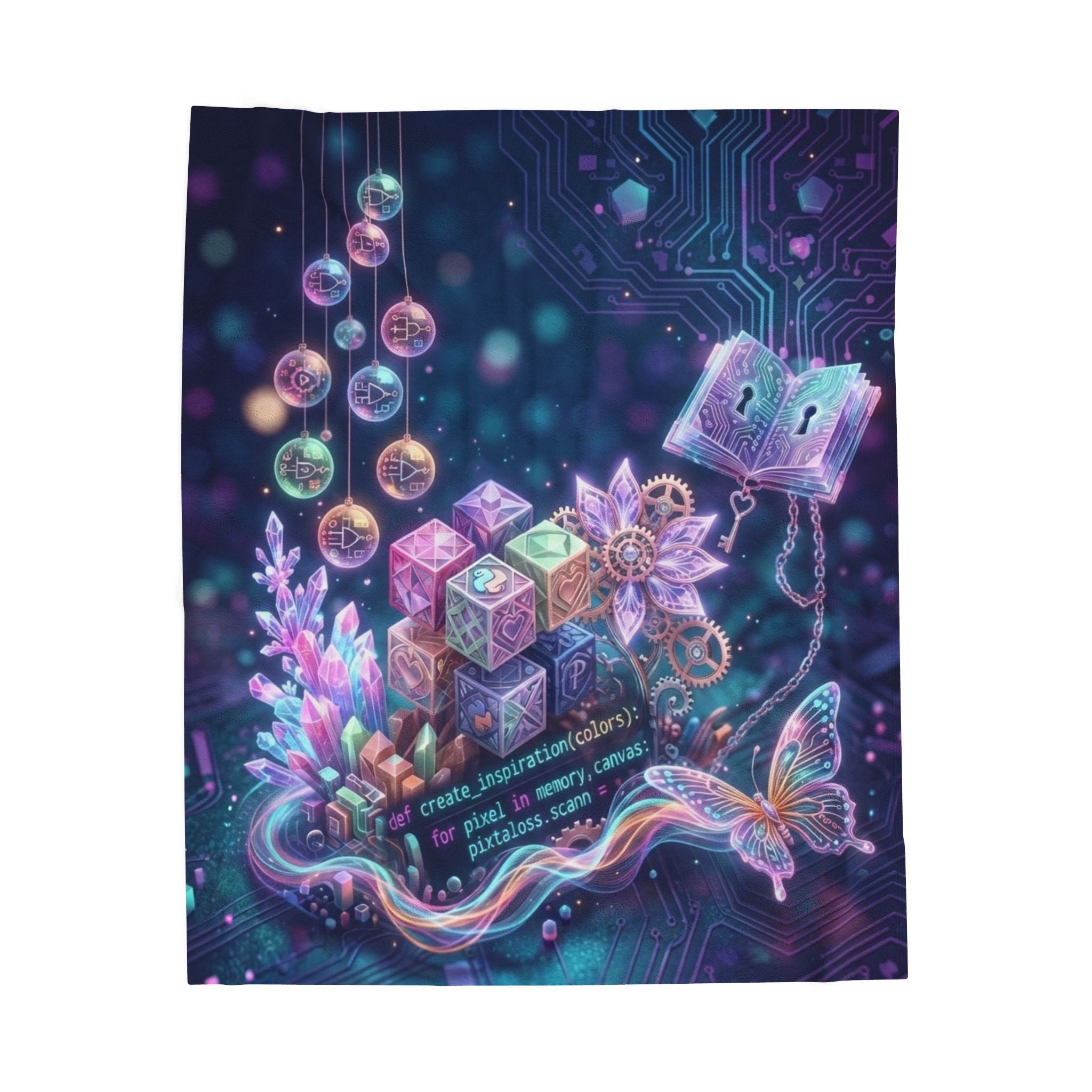 Mystic Tech Plush Blanket — Neon Cyber Magic Velveteen Throw