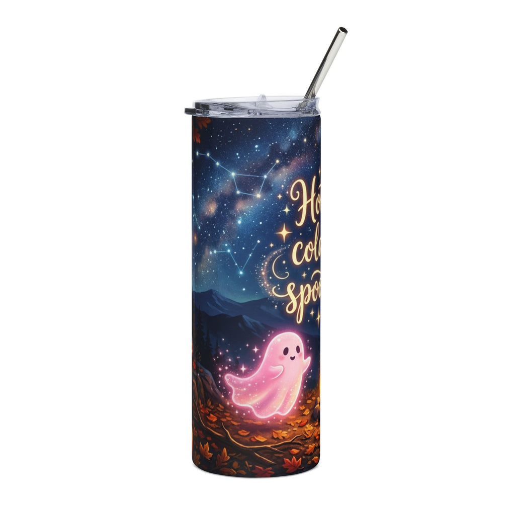 Spooky Vibes 20oz Stainless Tumbler — "Hot Coffee, Cold Nights" Campfire Ghost Design