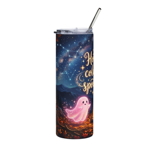 Spooky Vibes 20oz Stainless Tumbler — "Hot Coffee, Cold Nights" Campfire Ghost Design