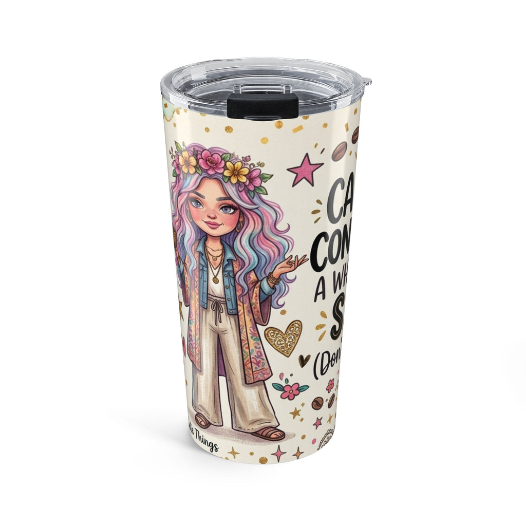 20oz Coffee Tumbler — 'Caffeine Conquers a Whole Lotta Sass' Floral Boho Travel Mug