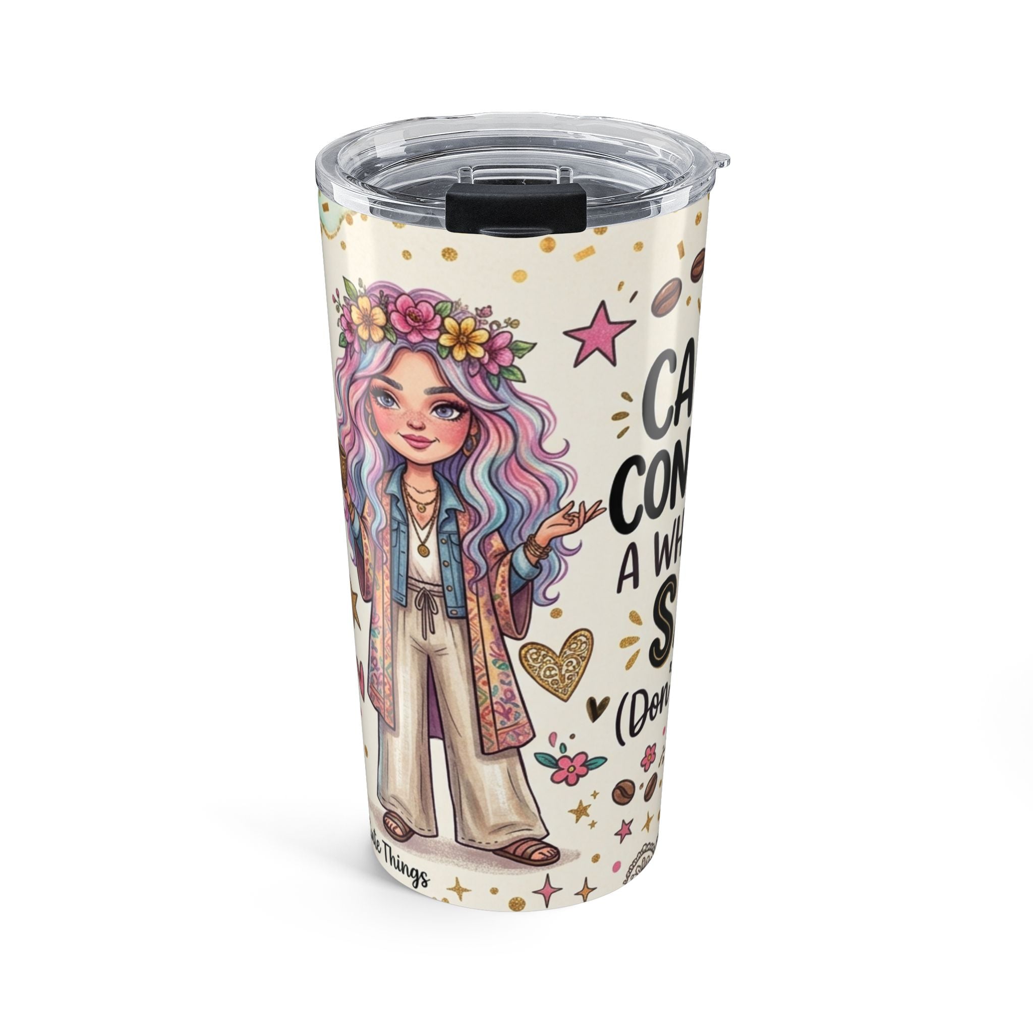 20oz Coffee Tumbler — 'Caffeine Conquers a Whole Lotta Sass' Floral Boho Travel Mug