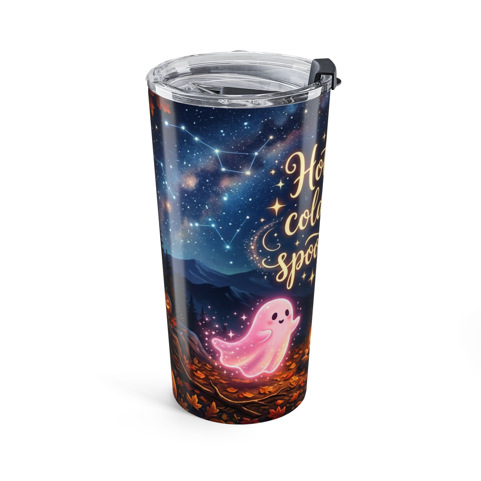 20oz Halloween Tumbler — "Hot Coffee, Cold Nights, Spooky Vibes" Insulated Travel Cup