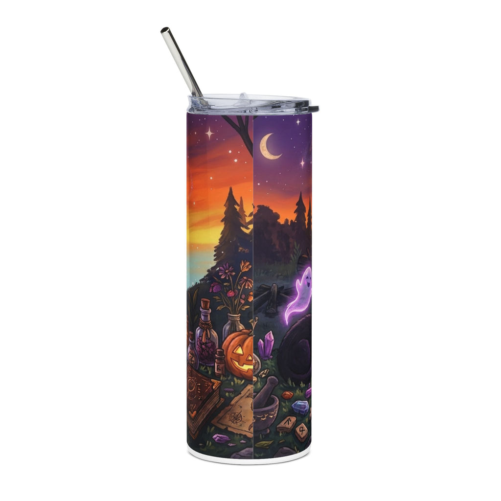 20oz Cute Ghost Halloween Tumbler — “First I drink the coffee then I cast the spells” Stainless Steel Travel Cup