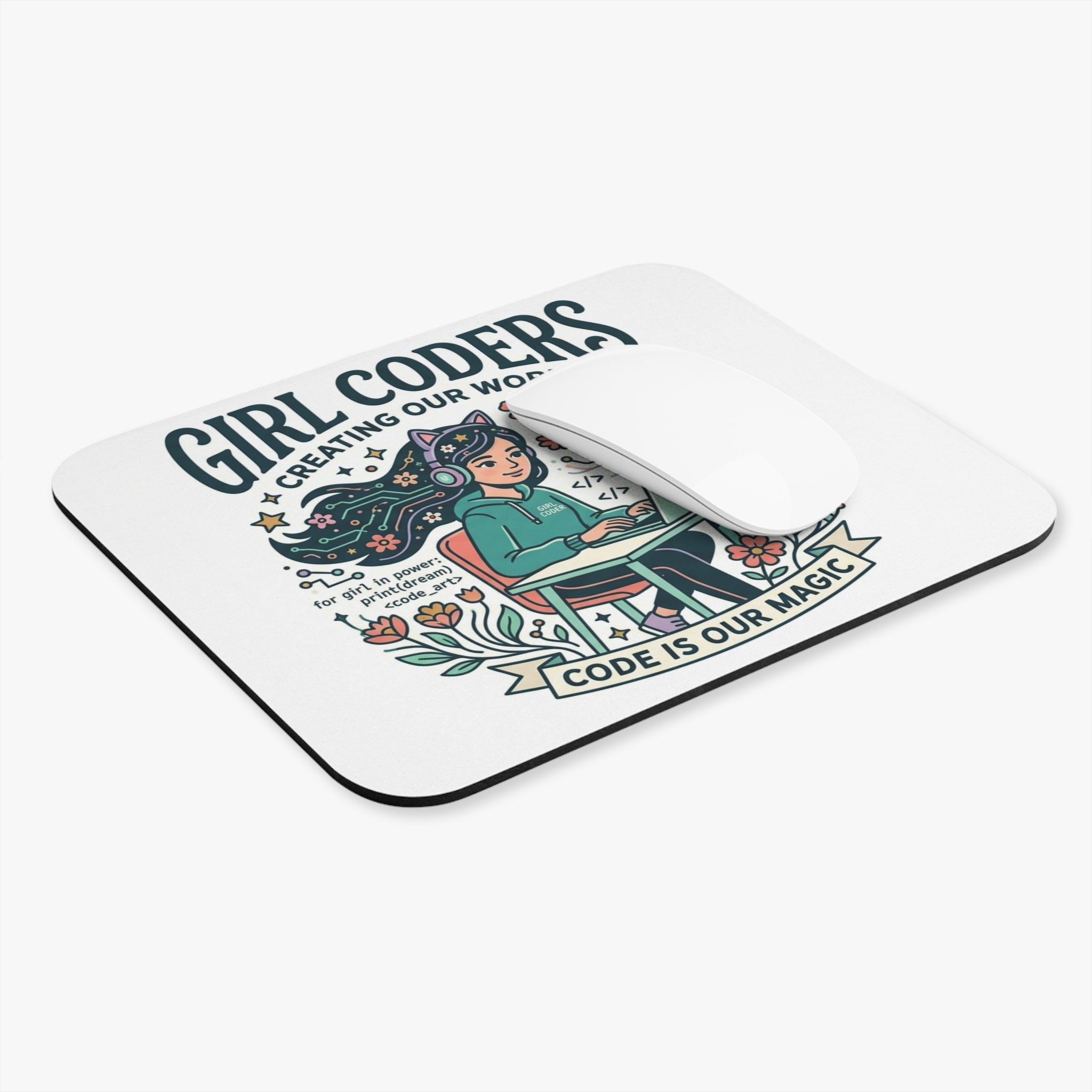 Girl Coders Mouse Pad — "Creating Our Worlds" Inspirational Coding Desk Mat