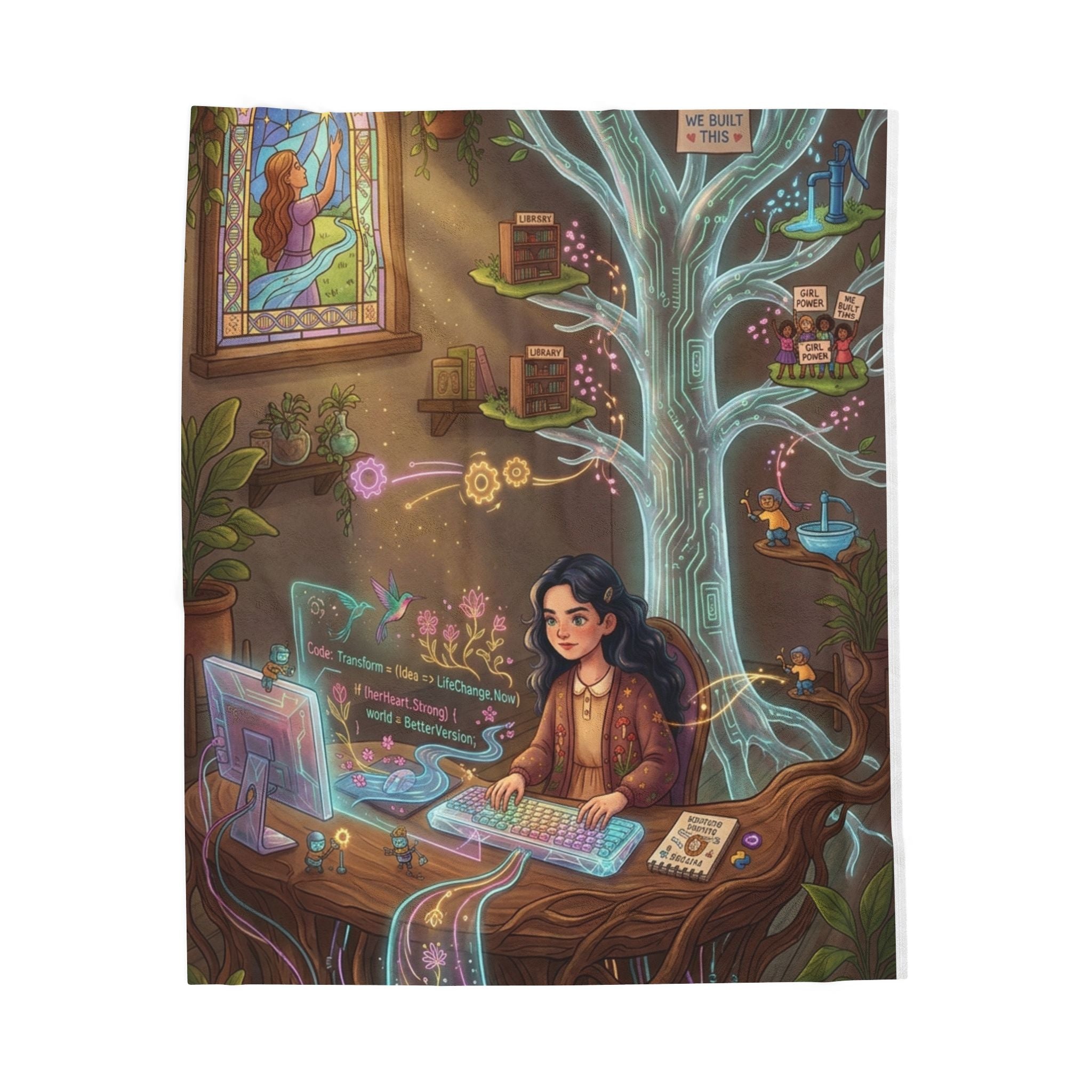 Velveteen Plush Blanket — Enchanted Programmer Illustration Cozy Throw