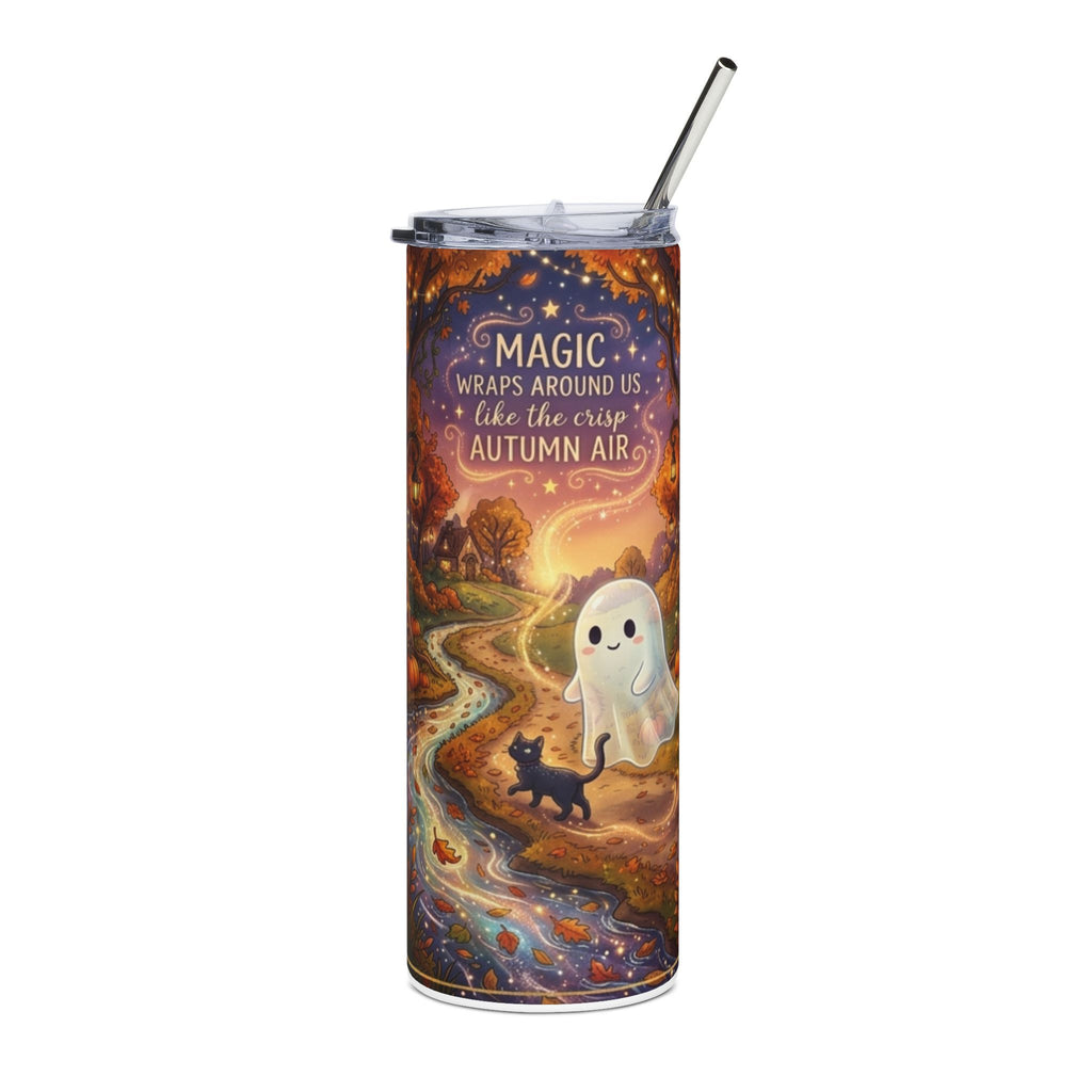 Autumn Magic Tumbler — 20oz Ghost & Black Cat Stainless Steel Travel Cup