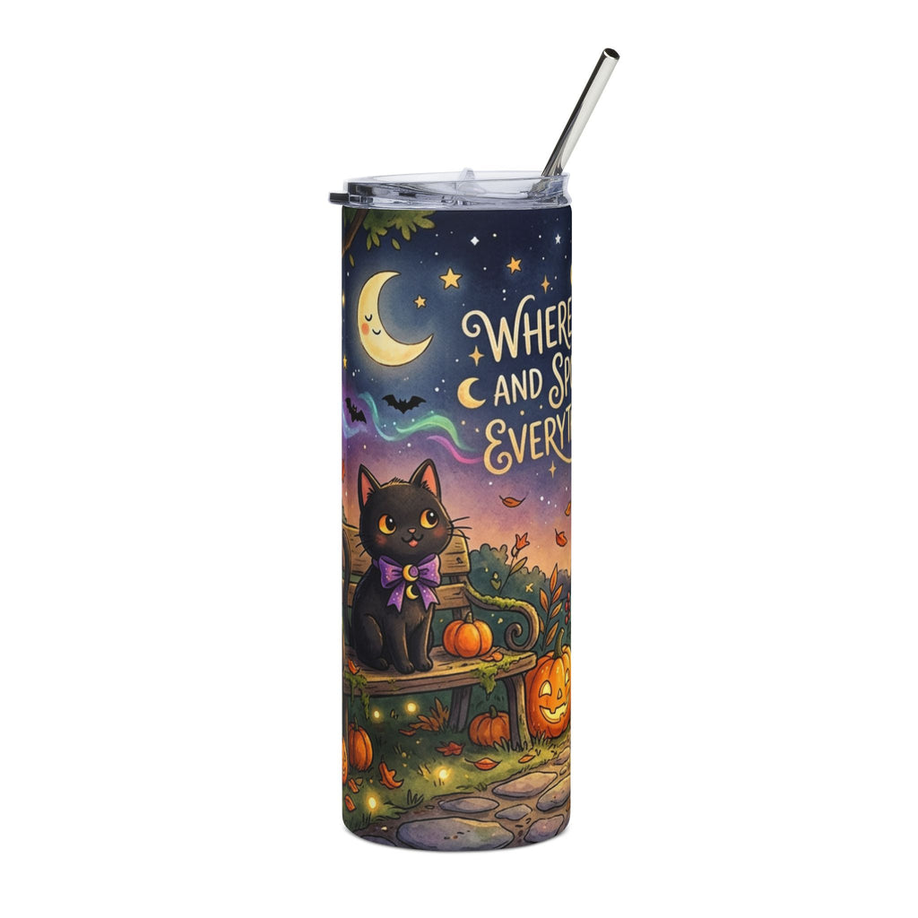 Halloween Ghost & Black Cat 20oz Stainless Tumbler — "Where Sparkles and Spooks Make Everything Shine"
