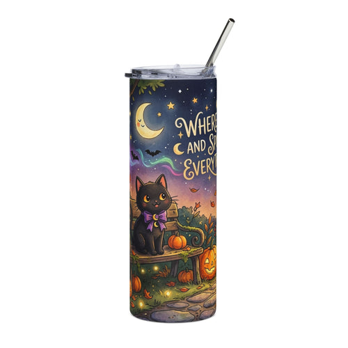 Halloween Ghost & Black Cat 20oz Stainless Tumbler — "Where Sparkles and Spooks Make Everything Shine"
