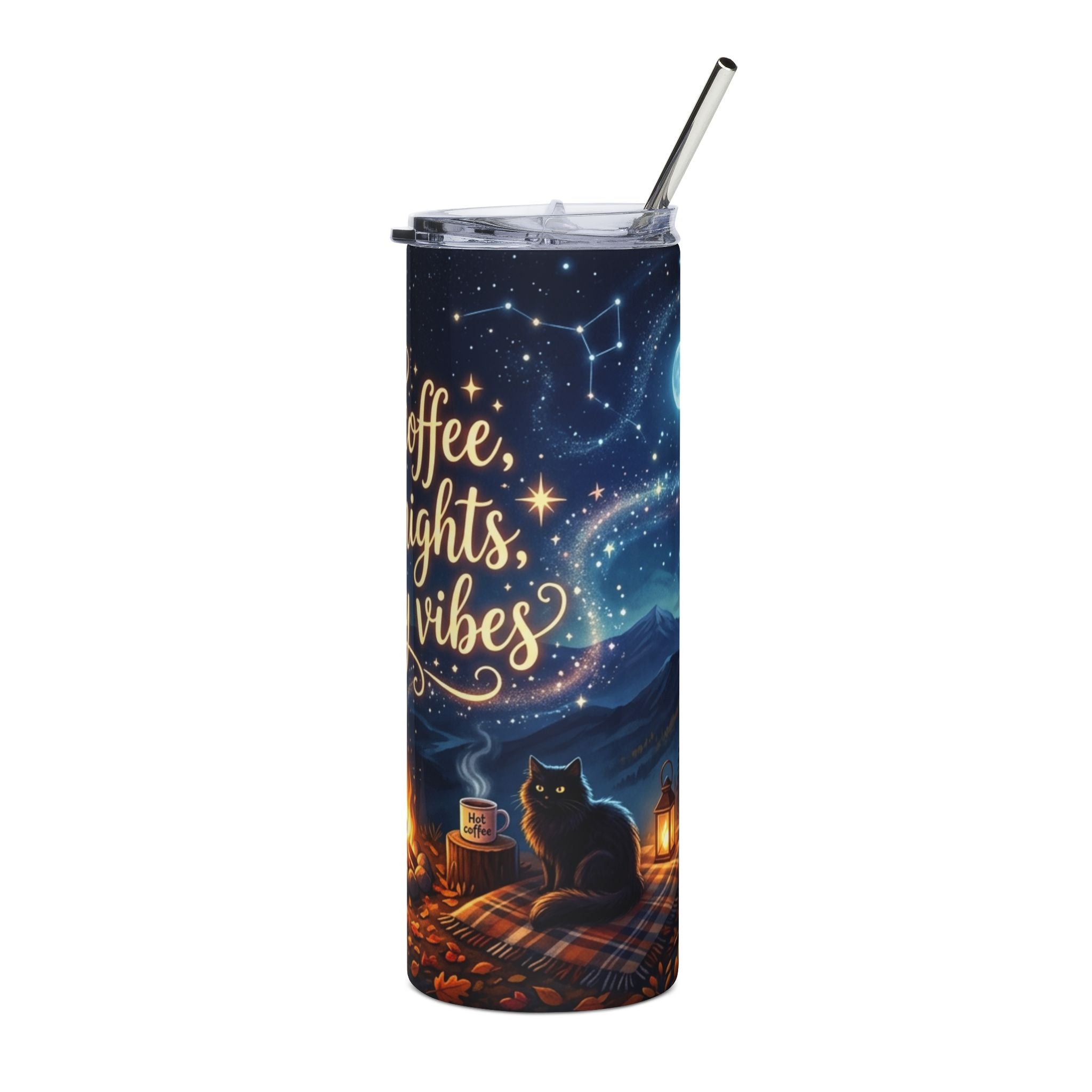 Spooky Vibes 20oz Stainless Tumbler — "Hot Coffee, Cold Nights" Campfire Ghost Design