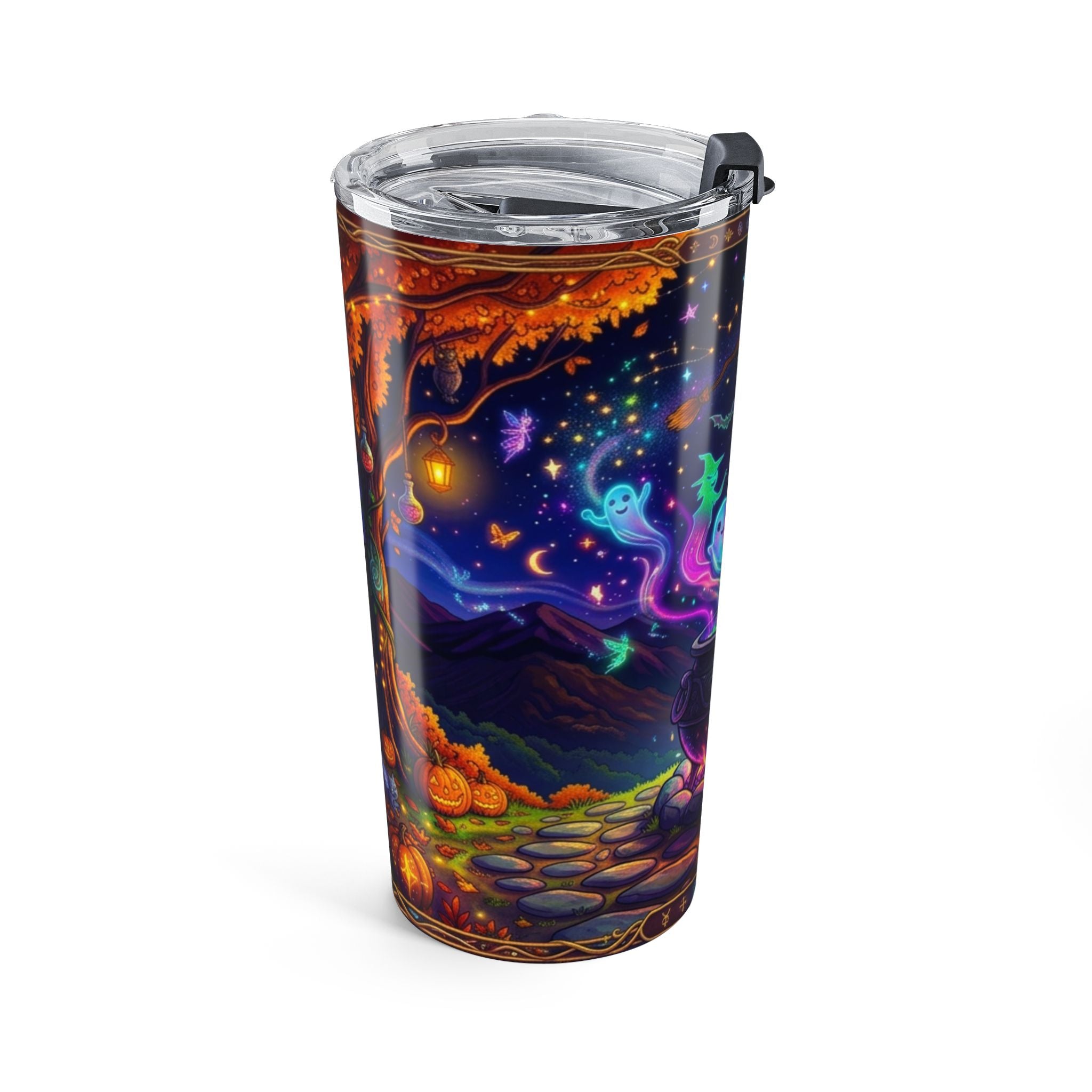 20oz Halloween Magic Tumbler — Glowing Ghost Cauldron & Autumn Night Travel Cup