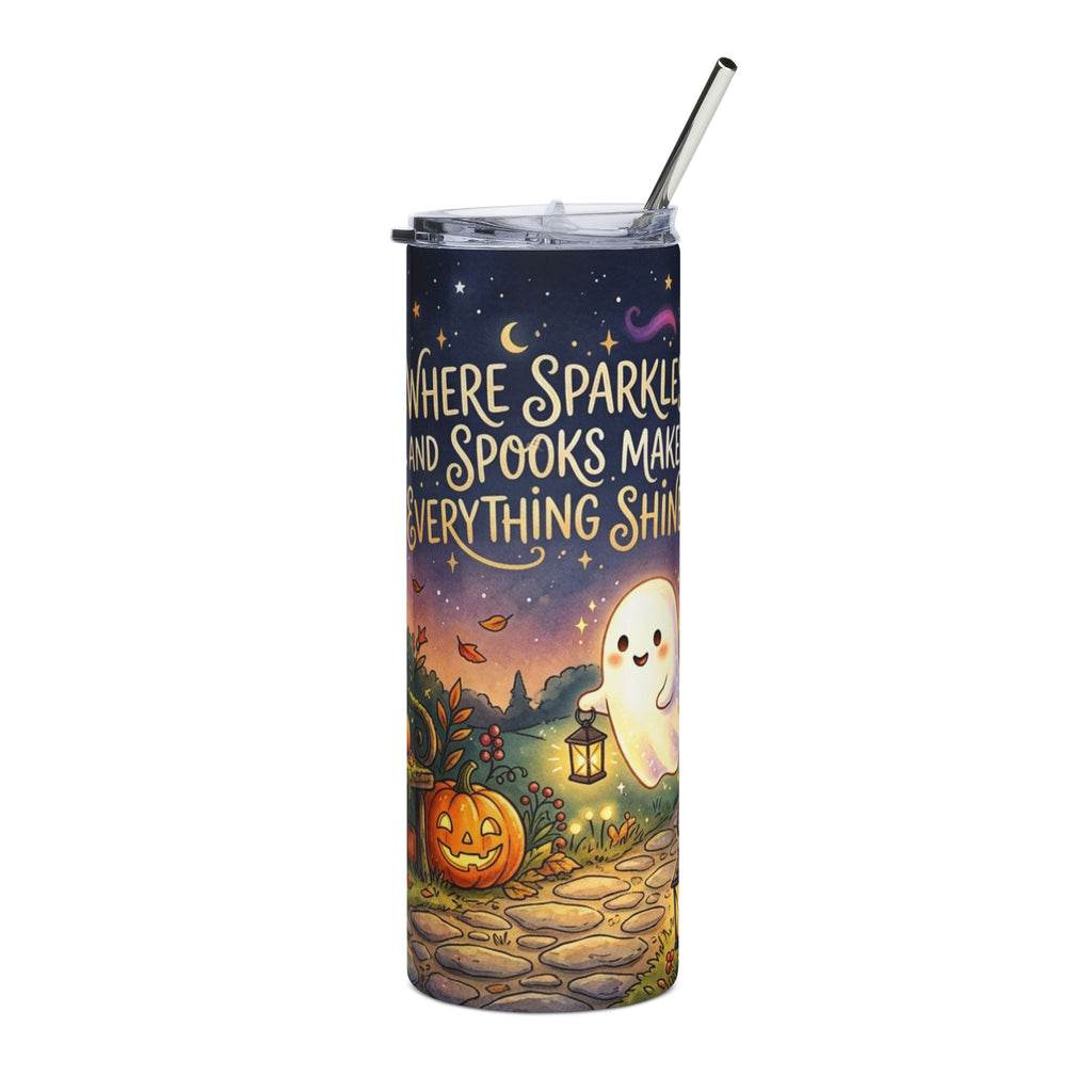 Halloween Ghost & Black Cat 20oz Stainless Tumbler — "Where Sparkles and Spooks Make Everything Shine"