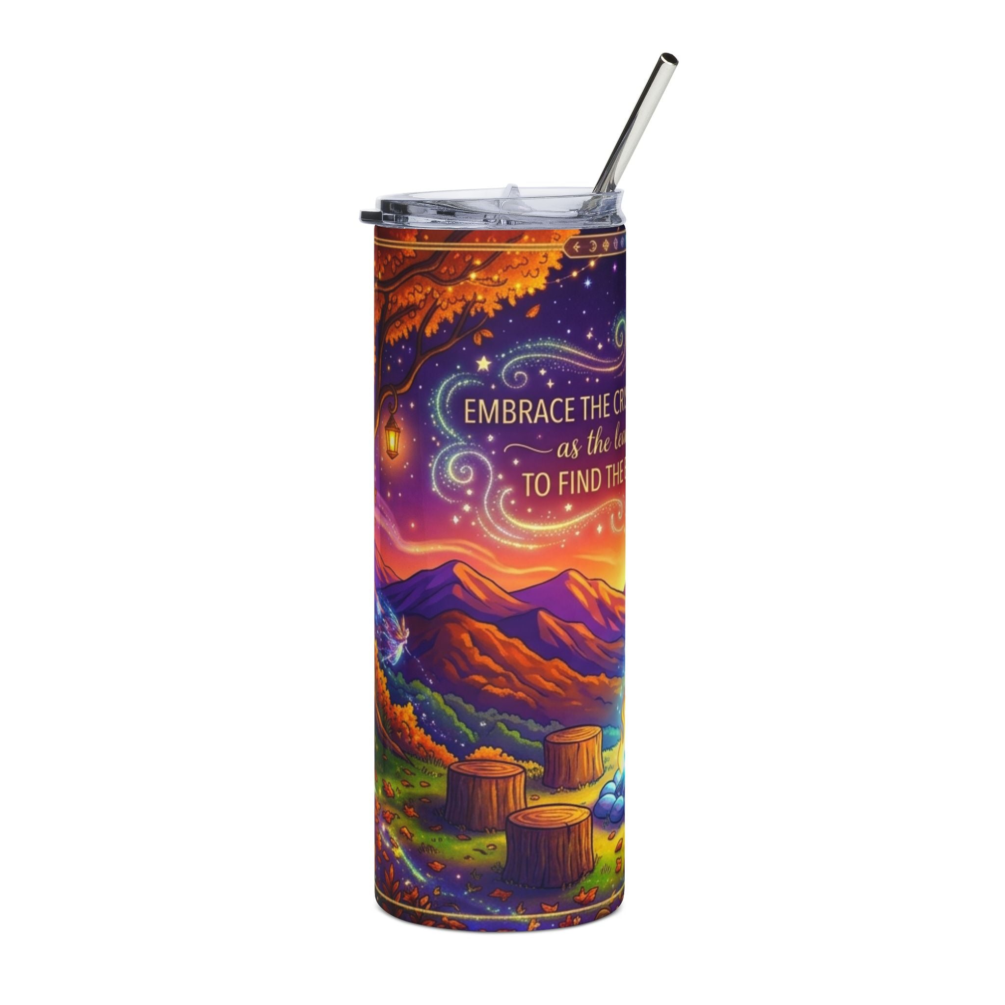 Campfire Sunset 20oz Stainless Tumbler — Inspirational Outdoor Quote Design