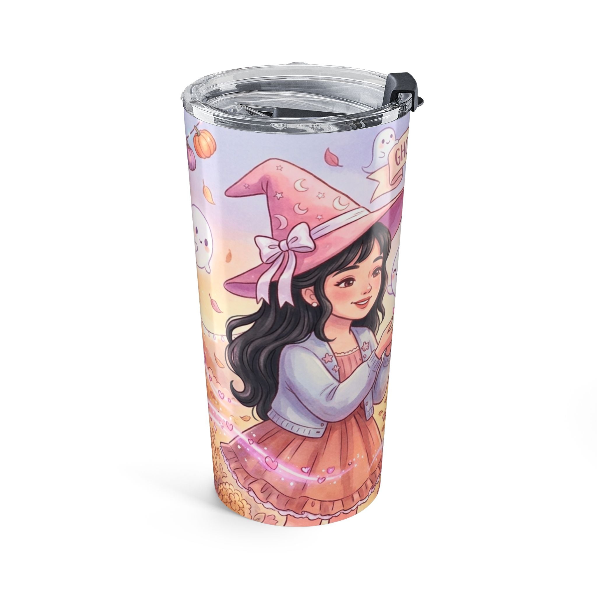 20oz Halloween Tumbler — 'Ghost Kisses and Hugs' Cute Autumn Witch Travel Cup