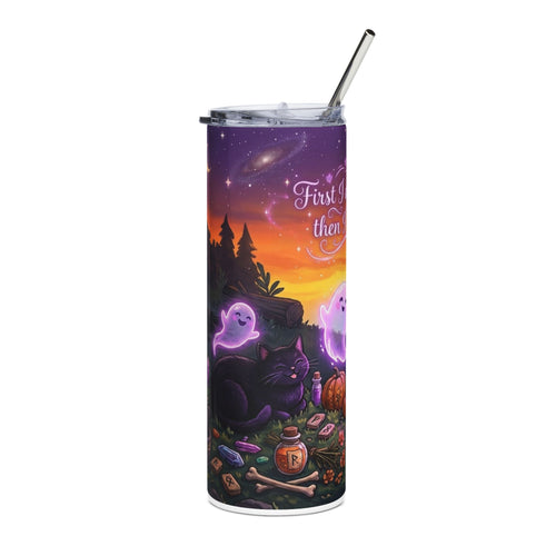 20oz Cute Ghost Halloween Tumbler — “First I drink the coffee then I cast the spells” Stainless Steel Travel Cup
