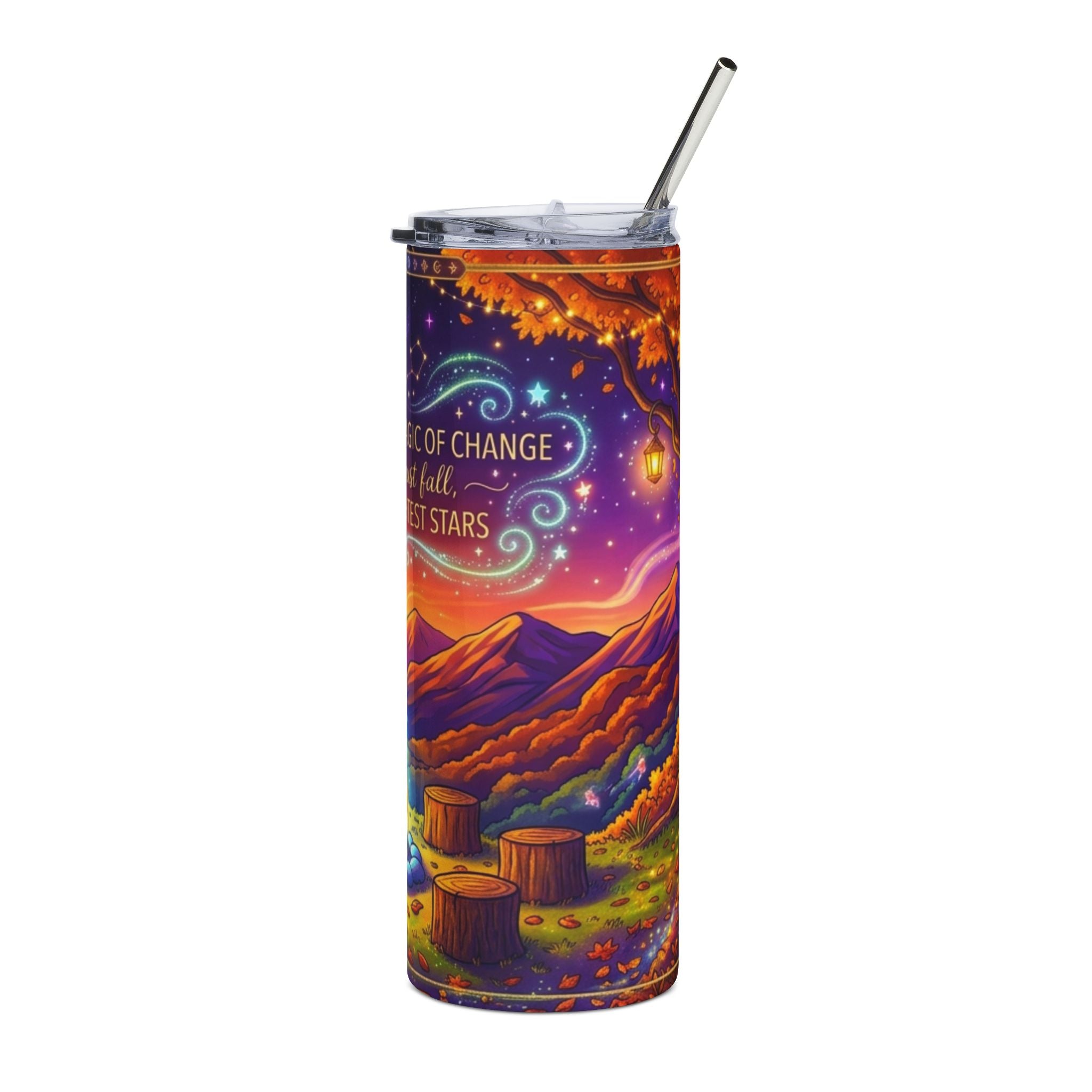 Campfire Sunset 20oz Stainless Tumbler — Inspirational Outdoor Quote Design