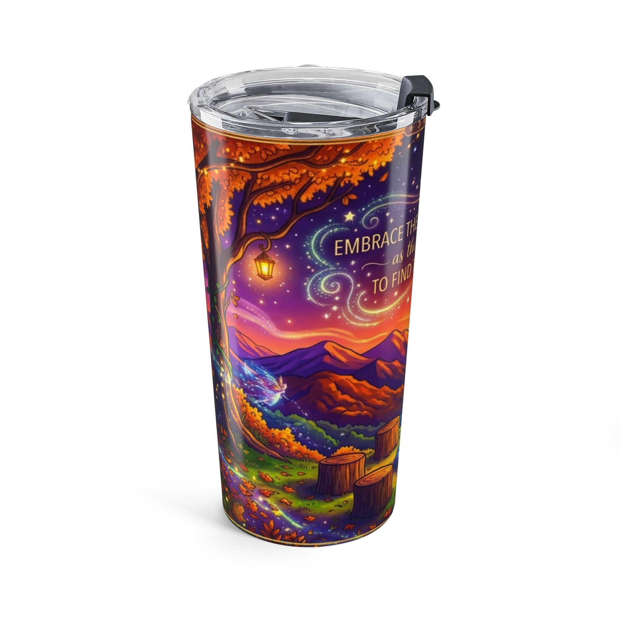Autumn Night Campfire 20oz Tumbler — Cozy Mountain Sunset Travel Mug