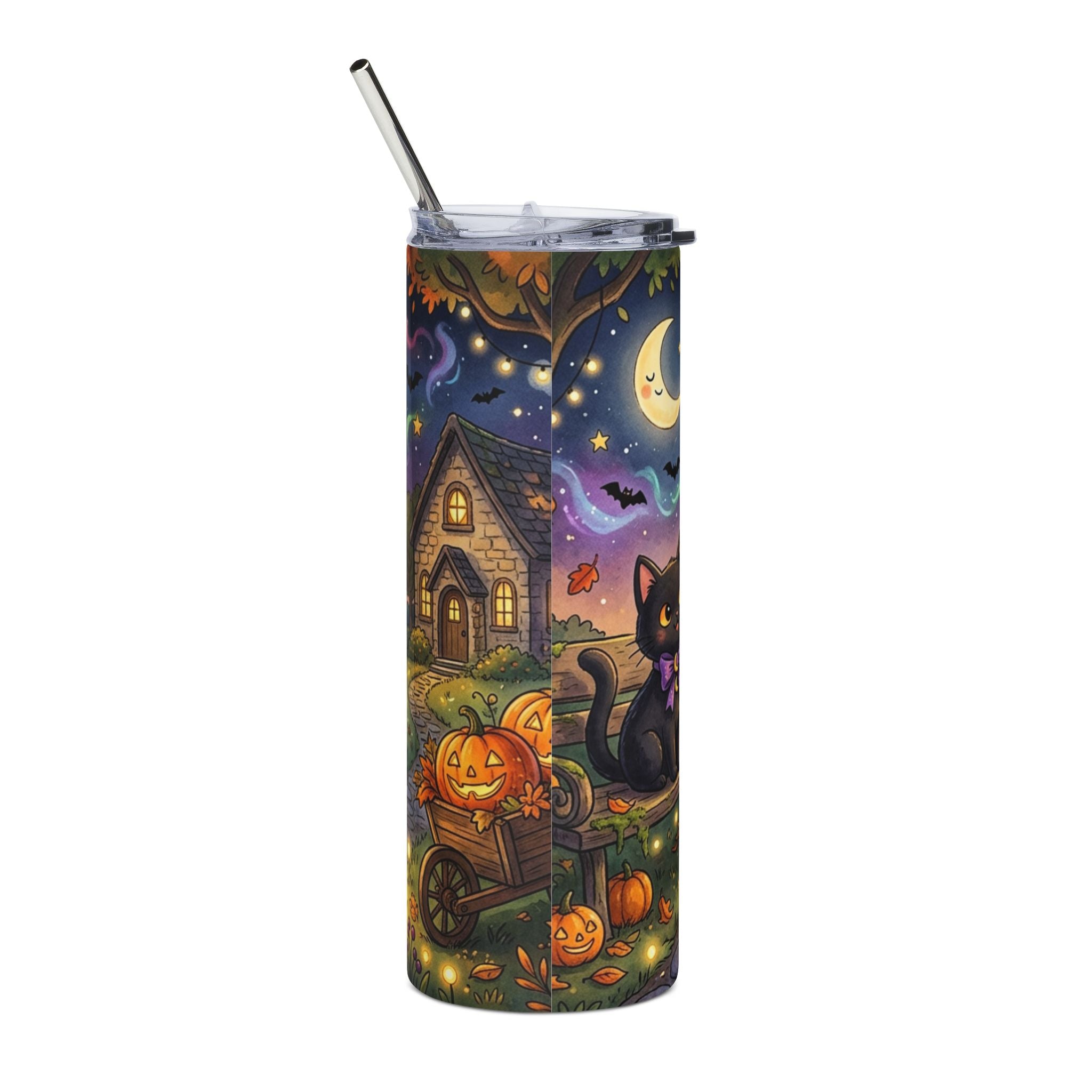 Halloween Ghost & Black Cat 20oz Stainless Tumbler — "Where Sparkles and Spooks Make Everything Shine"