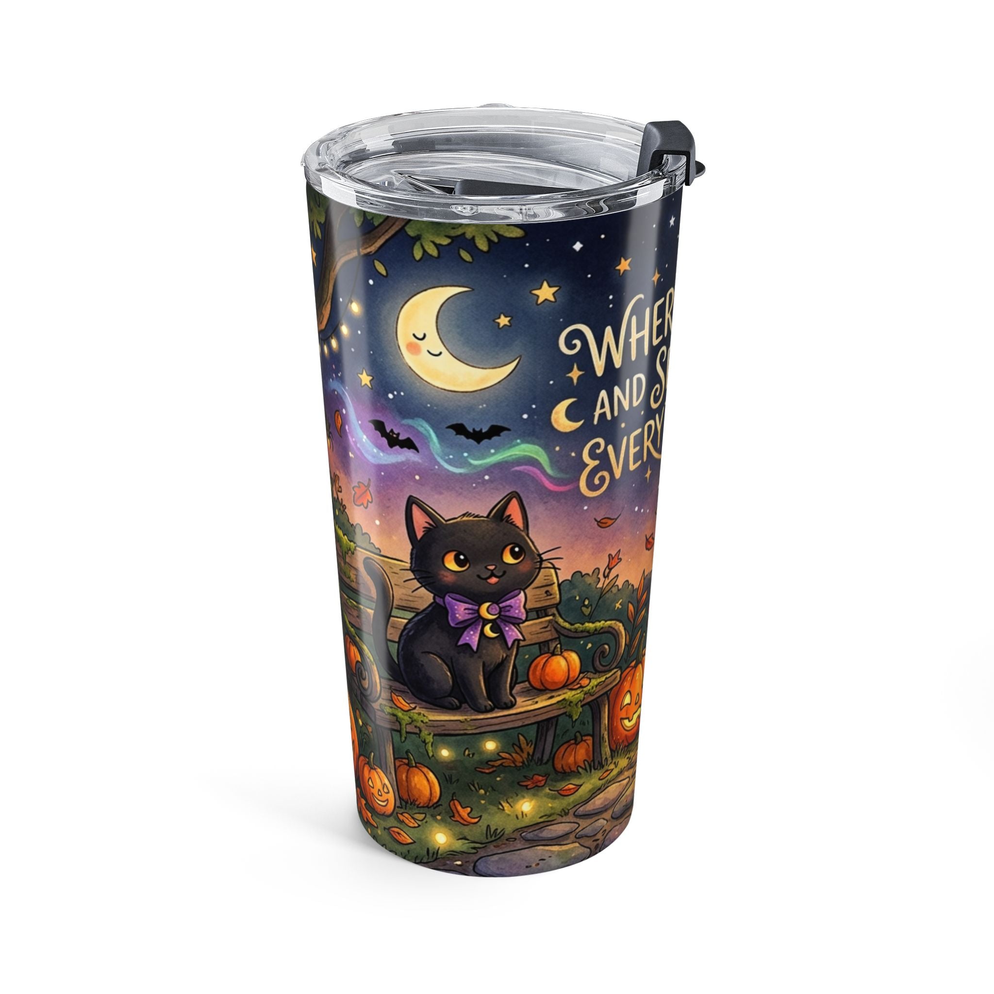 20oz Halloween Tumbler – "Where Sparkles and Spooks Make Everything Shine" Ghost & Pumpkin Travel Mug