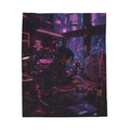 Cyberpunk Velveteen Plush Blanket — Neon Night Hacker Room Design