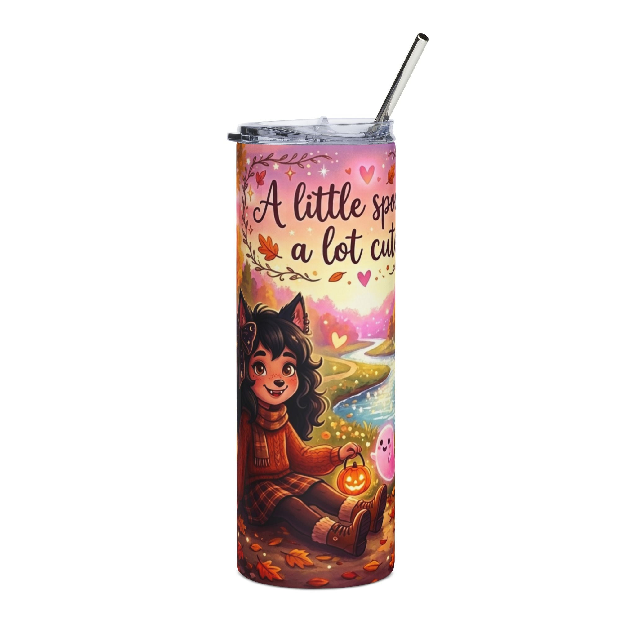20oz Autumn Catgirl Tumbler — “A little spooky, a lot cute” Stainless Steel Travel Cup
