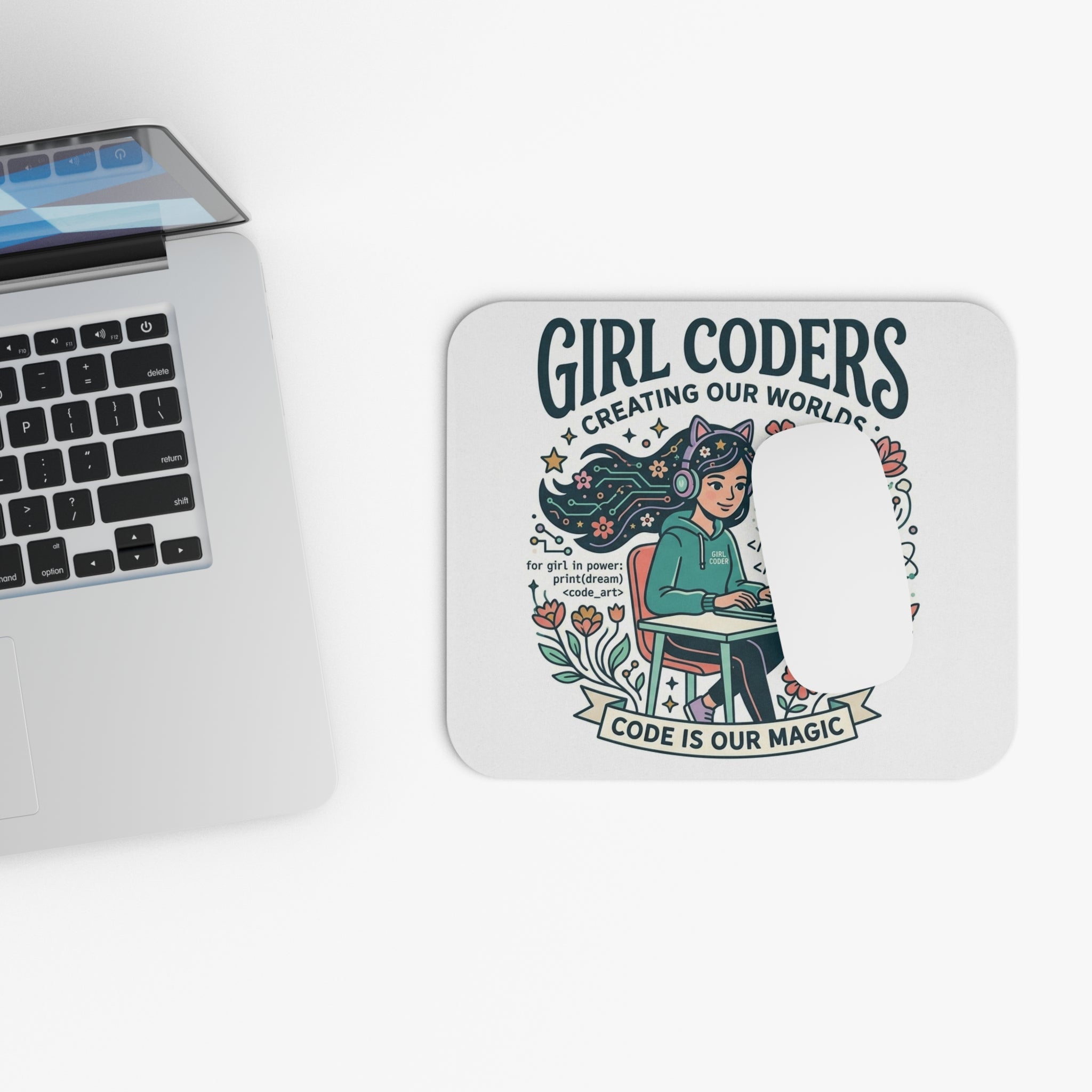 Girl Coders Mouse Pad — "Creating Our Worlds" Inspirational Coding Desk Mat
