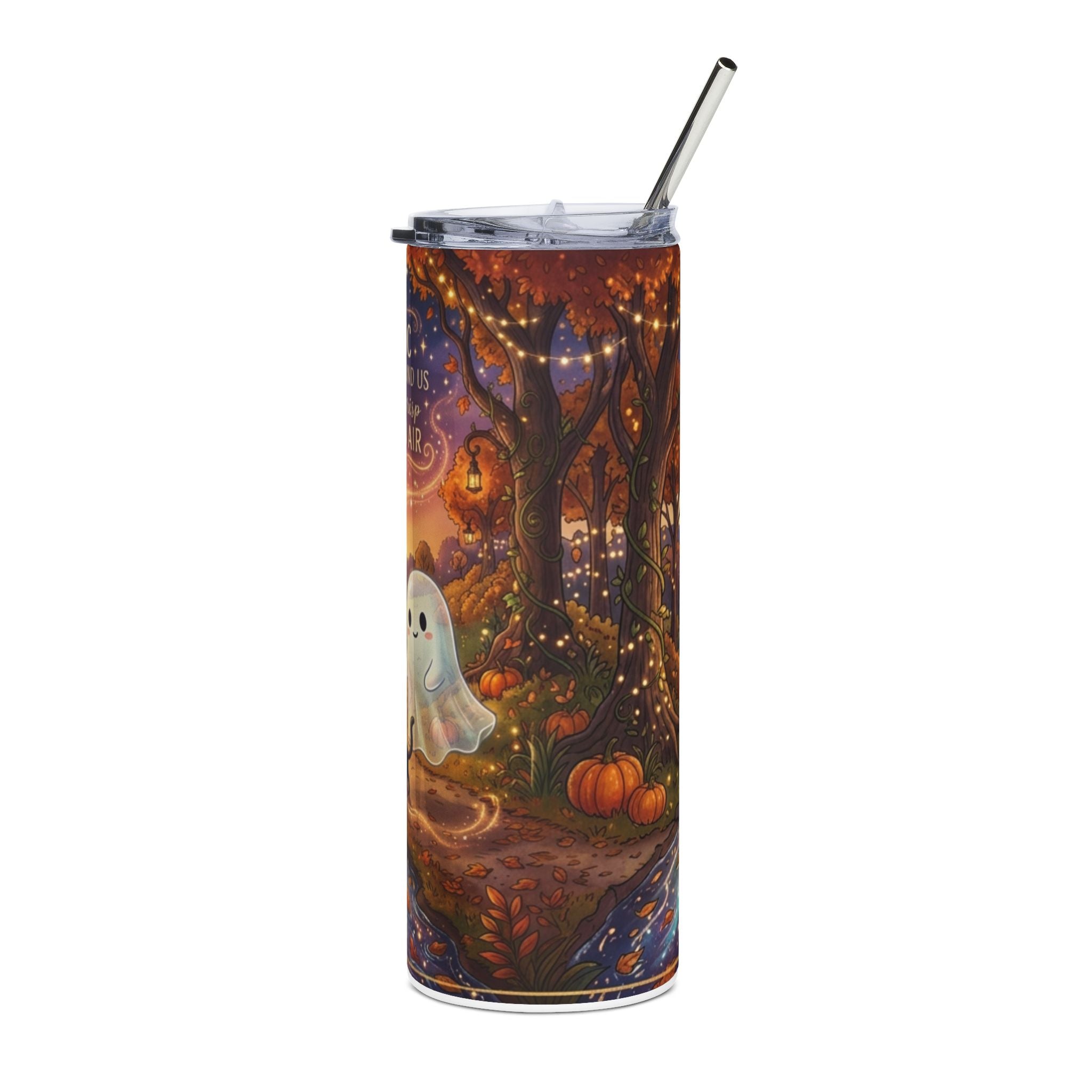 Autumn Magic Tumbler — 20oz Ghost & Black Cat Stainless Steel Travel Cup