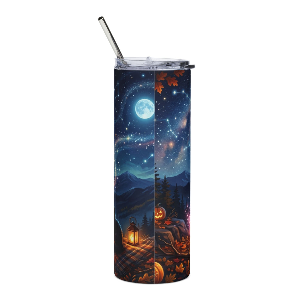 Spooky Vibes 20oz Stainless Tumbler — "Hot Coffee, Cold Nights" Campfire Ghost Design