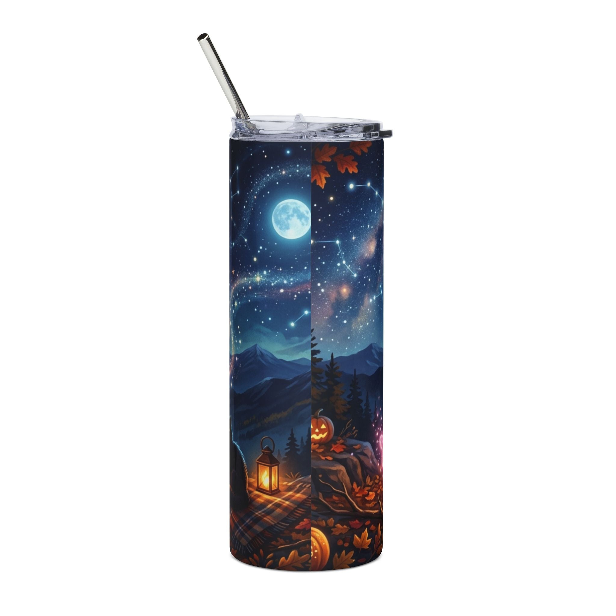 Spooky Vibes 20oz Stainless Tumbler — "Hot Coffee, Cold Nights" Campfire Ghost Design