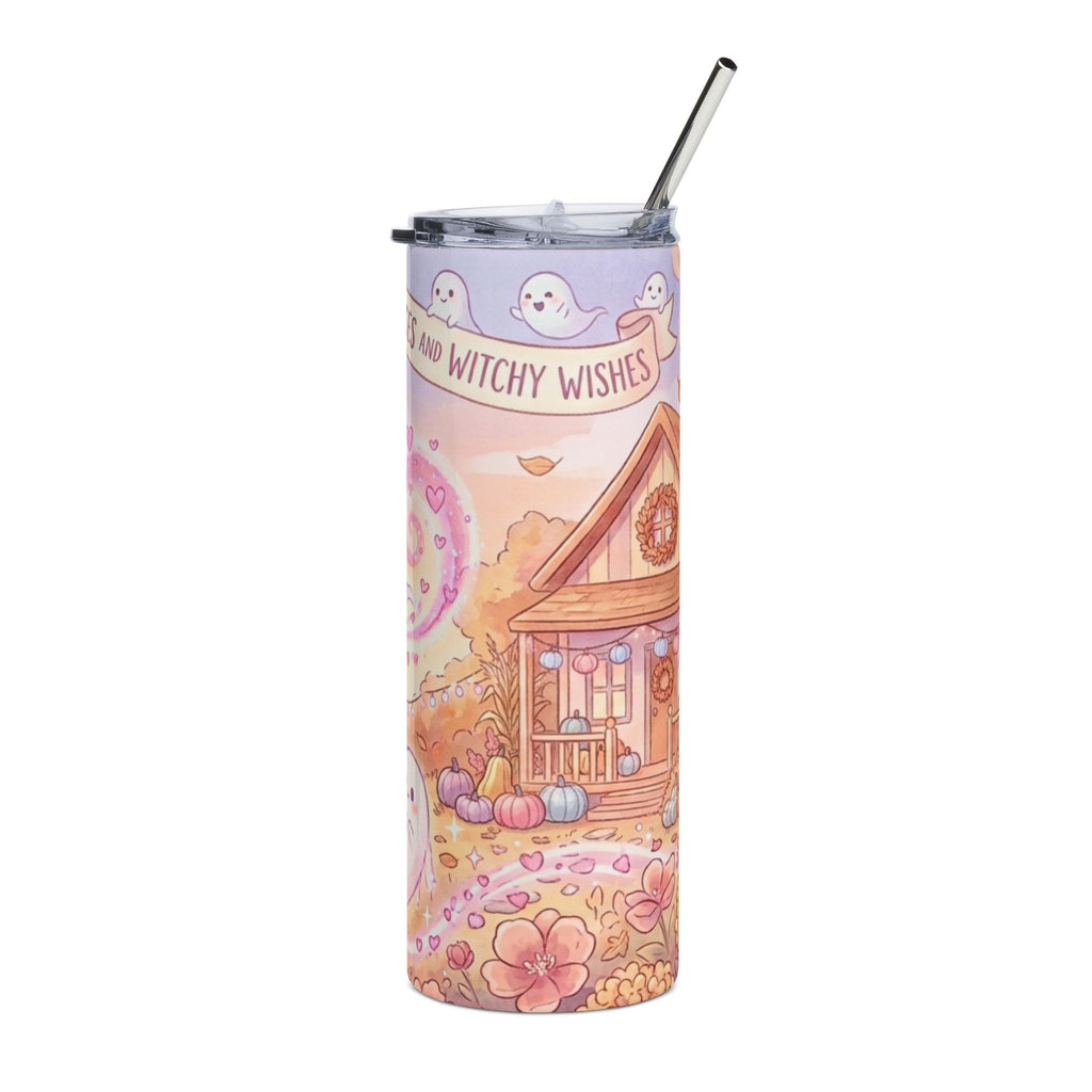 20oz Witch Girl Stainless Steel Tumbler — "Ghost Kisses and Hugs" Cute Halloween Travel Cup