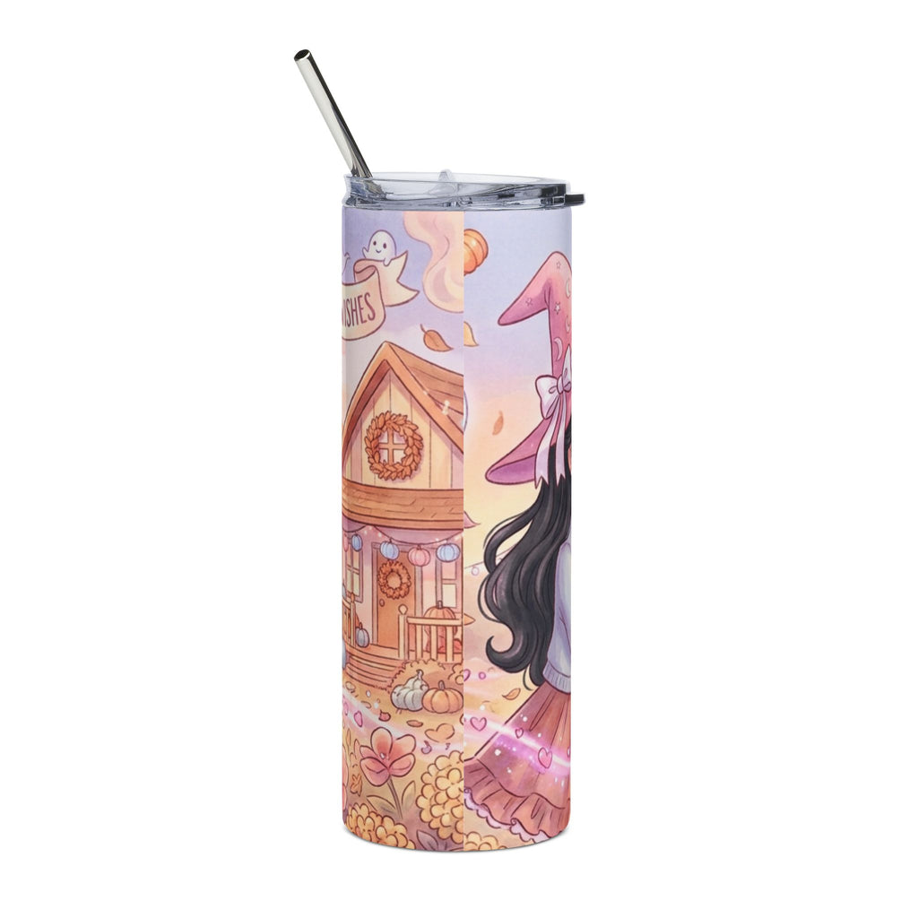 20oz Witch Girl Stainless Steel Tumbler — "Ghost Kisses and Hugs" Cute Halloween Travel Cup