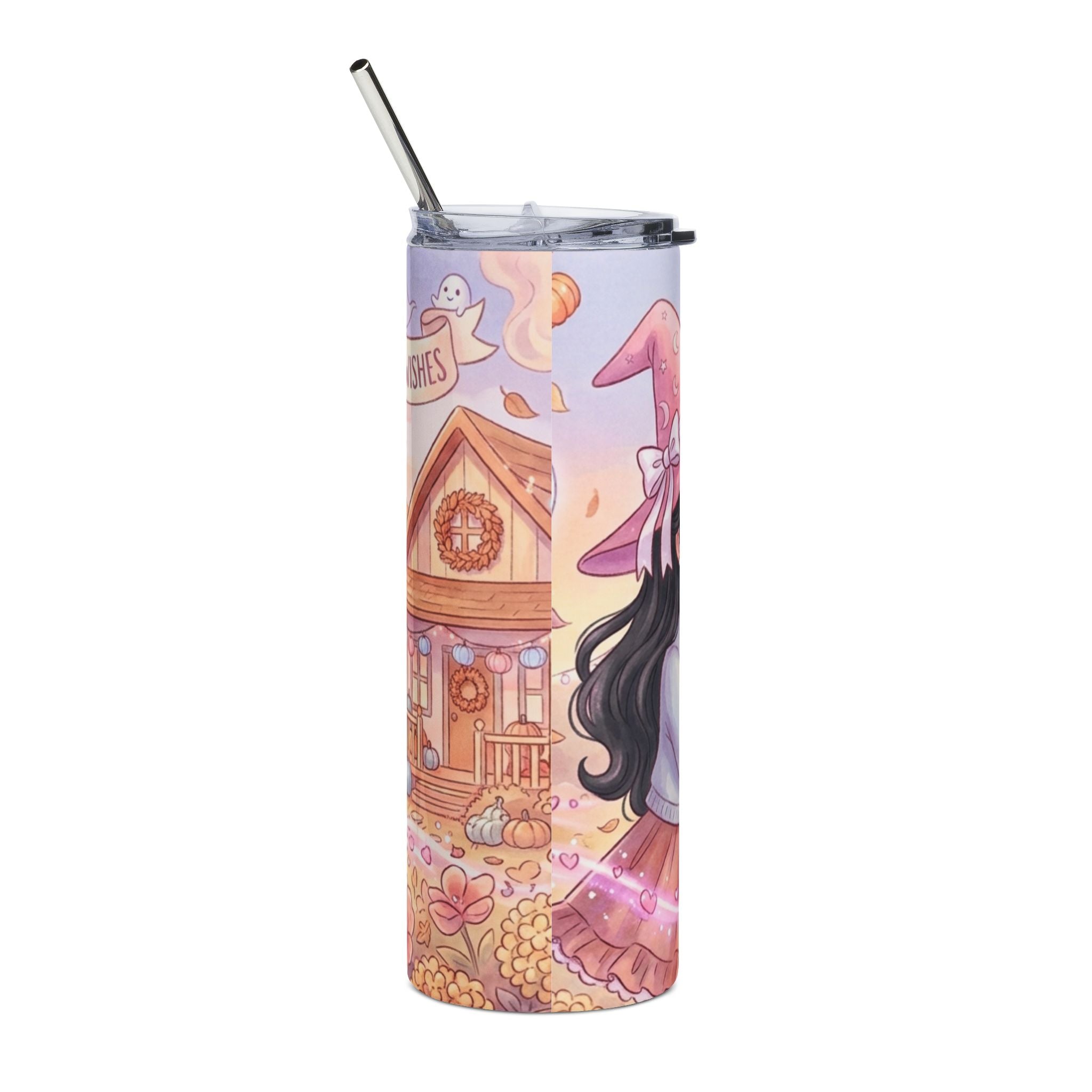 20oz Witch Girl Stainless Steel Tumbler — "Ghost Kisses and Hugs" Cute Halloween Travel Cup