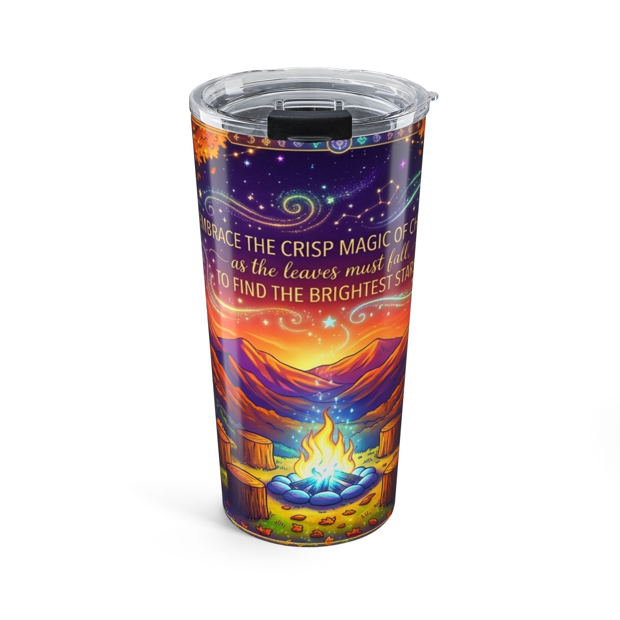 Autumn Night Campfire 20oz Tumbler — Cozy Mountain Sunset Travel Mug