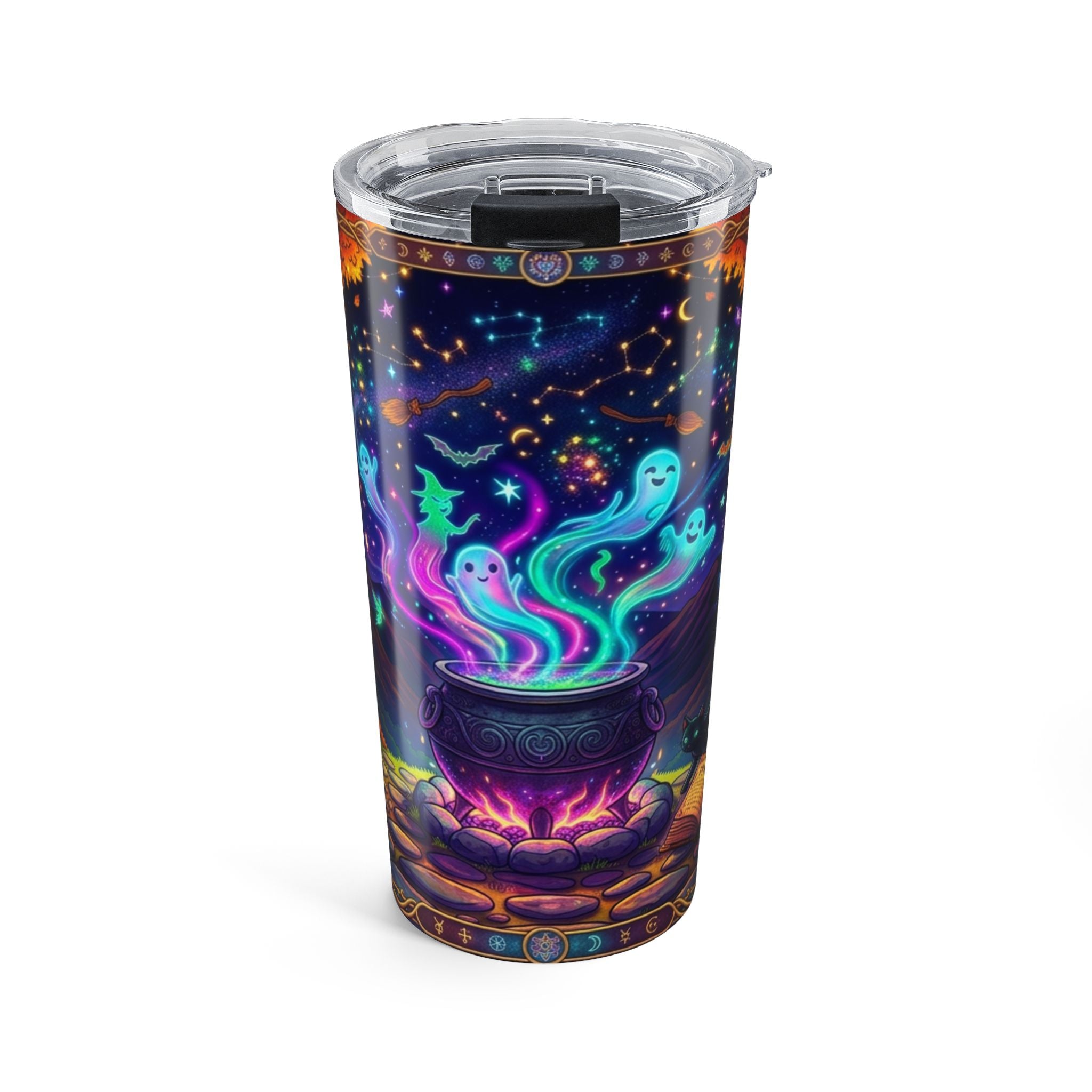 20oz Halloween Magic Tumbler — Glowing Ghost Cauldron & Autumn Night Travel Cup