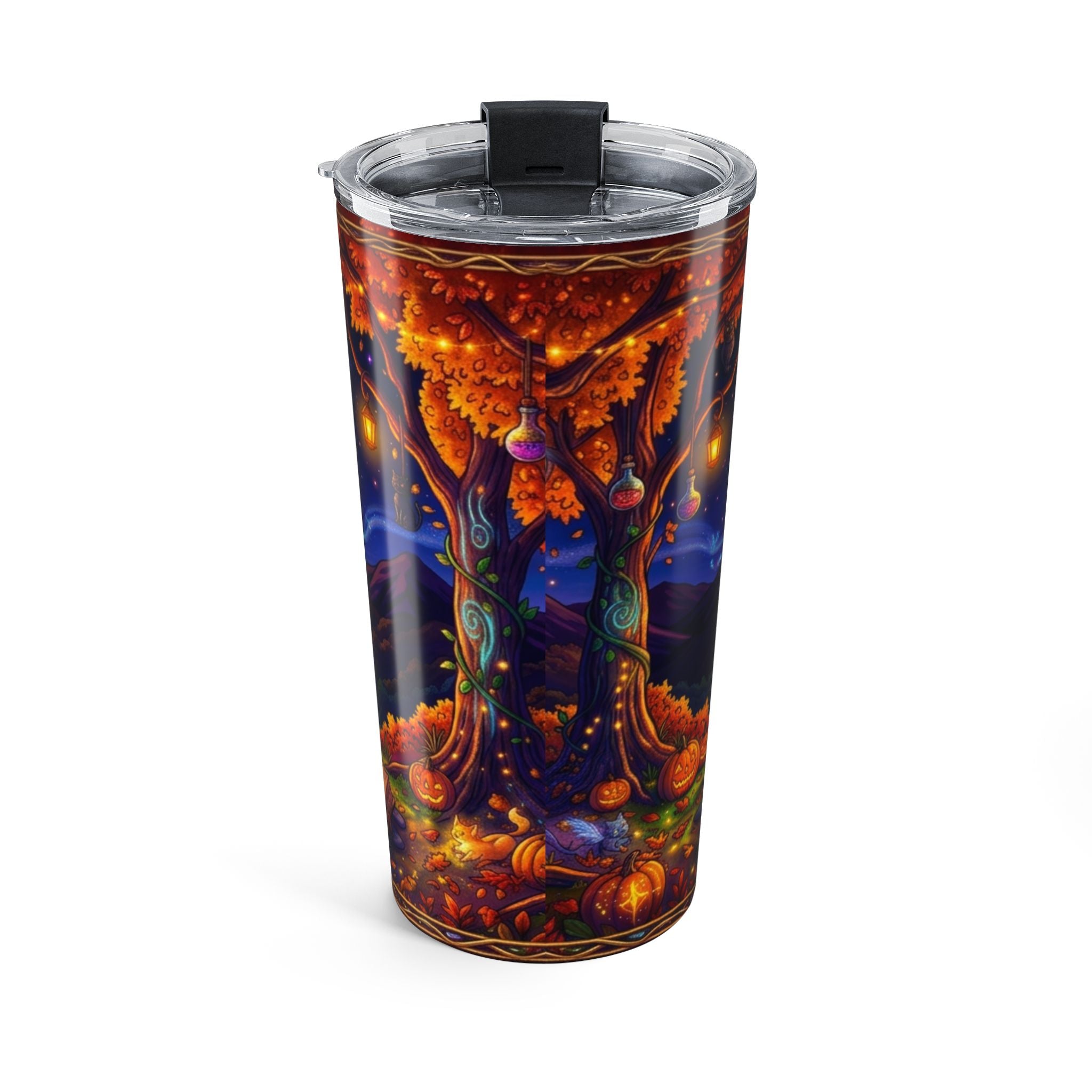 20oz Halloween Magic Tumbler — Glowing Ghost Cauldron & Autumn Night Travel Cup