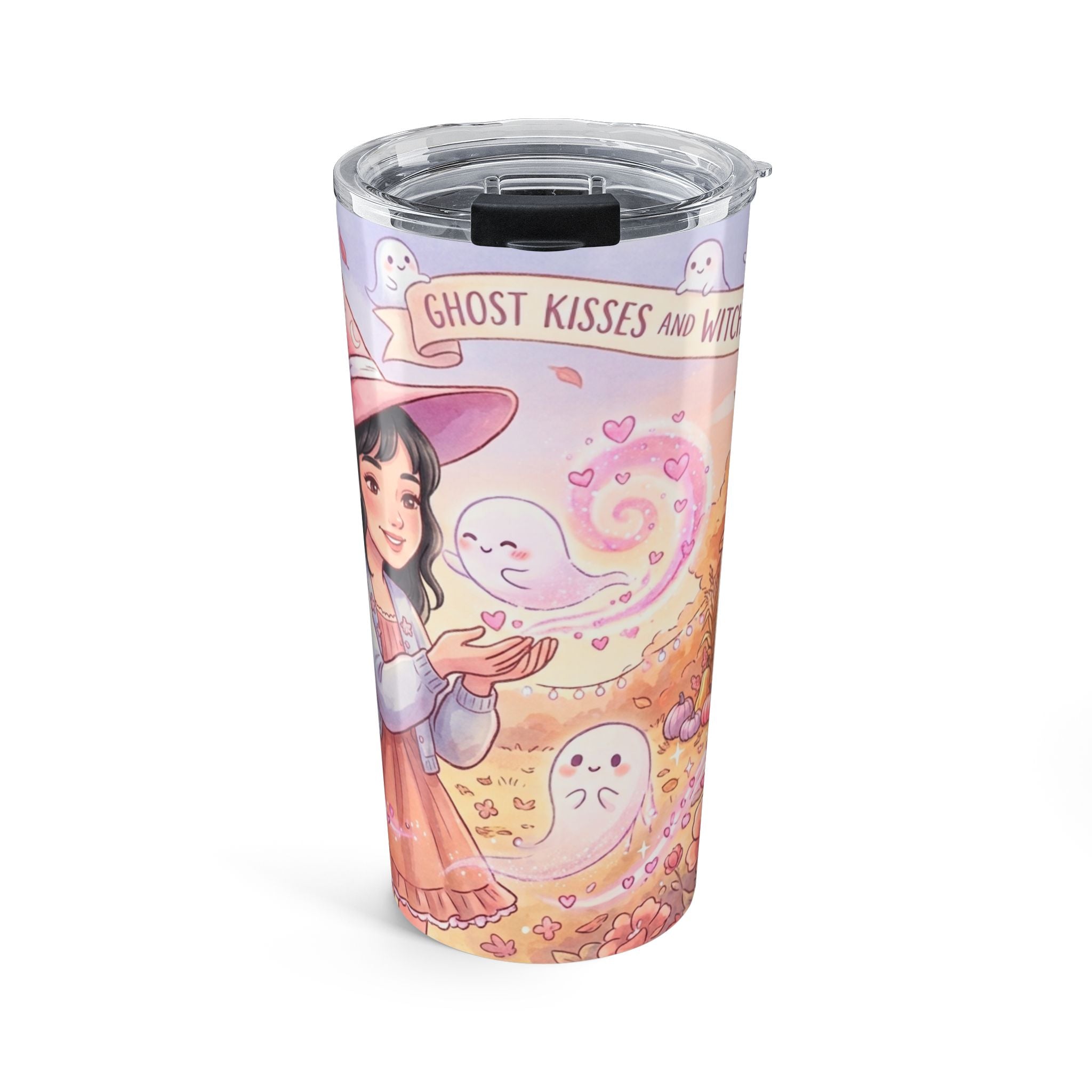 20oz Halloween Tumbler — 'Ghost Kisses and Hugs' Cute Autumn Witch Travel Cup
