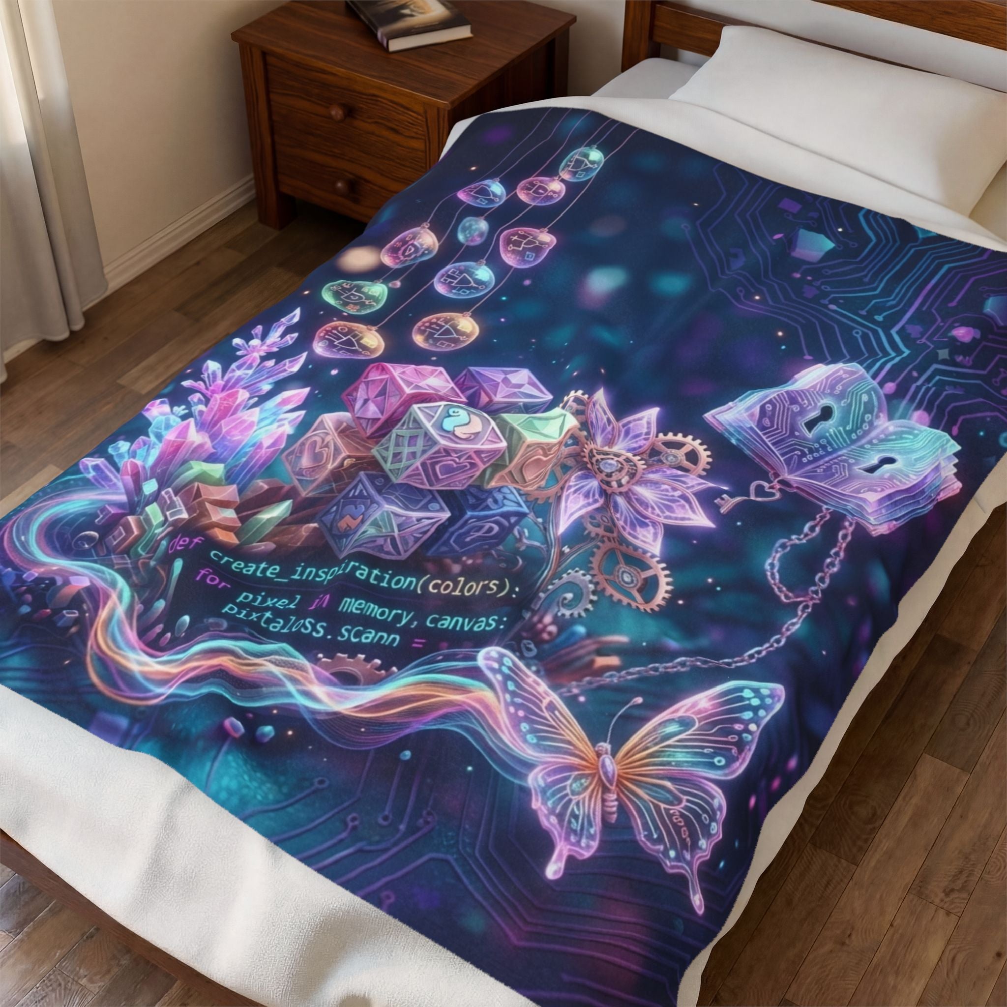 Mystic Tech Plush Blanket — Neon Cyber Magic Velveteen Throw