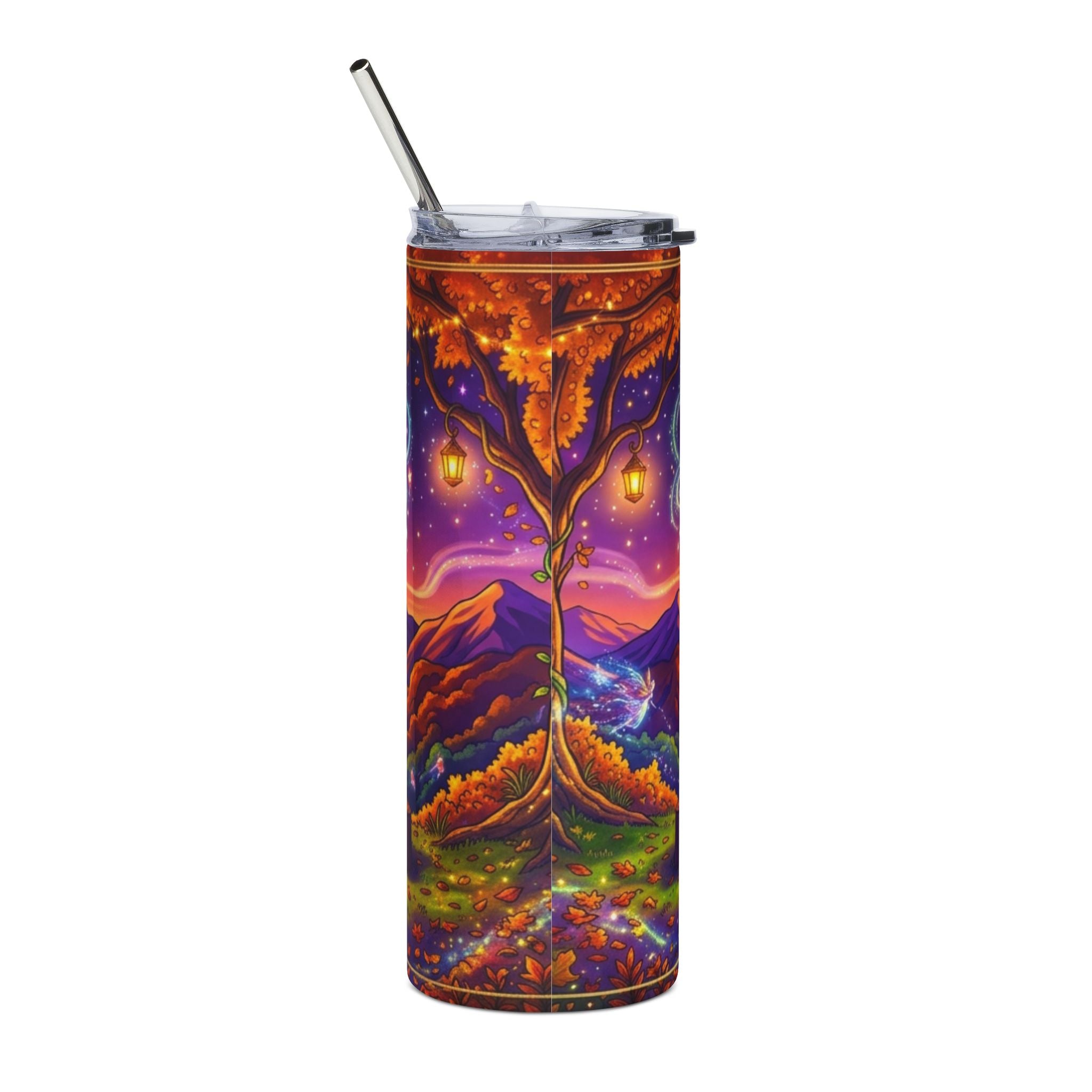 Campfire Sunset 20oz Stainless Tumbler — Inspirational Outdoor Quote Design