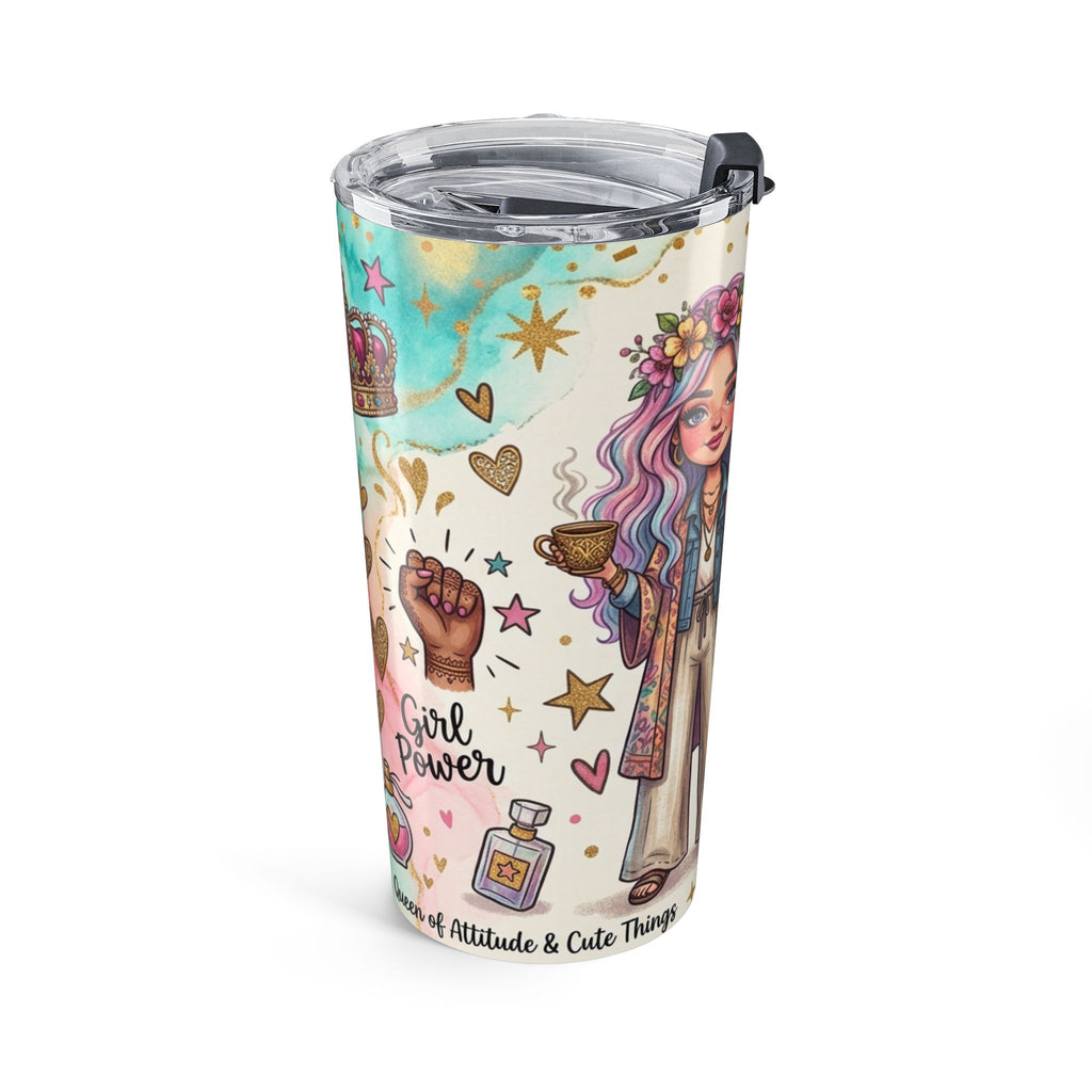 20oz Coffee Tumbler — 'Caffeine Conquers a Whole Lotta Sass' Floral Boho Travel Mug