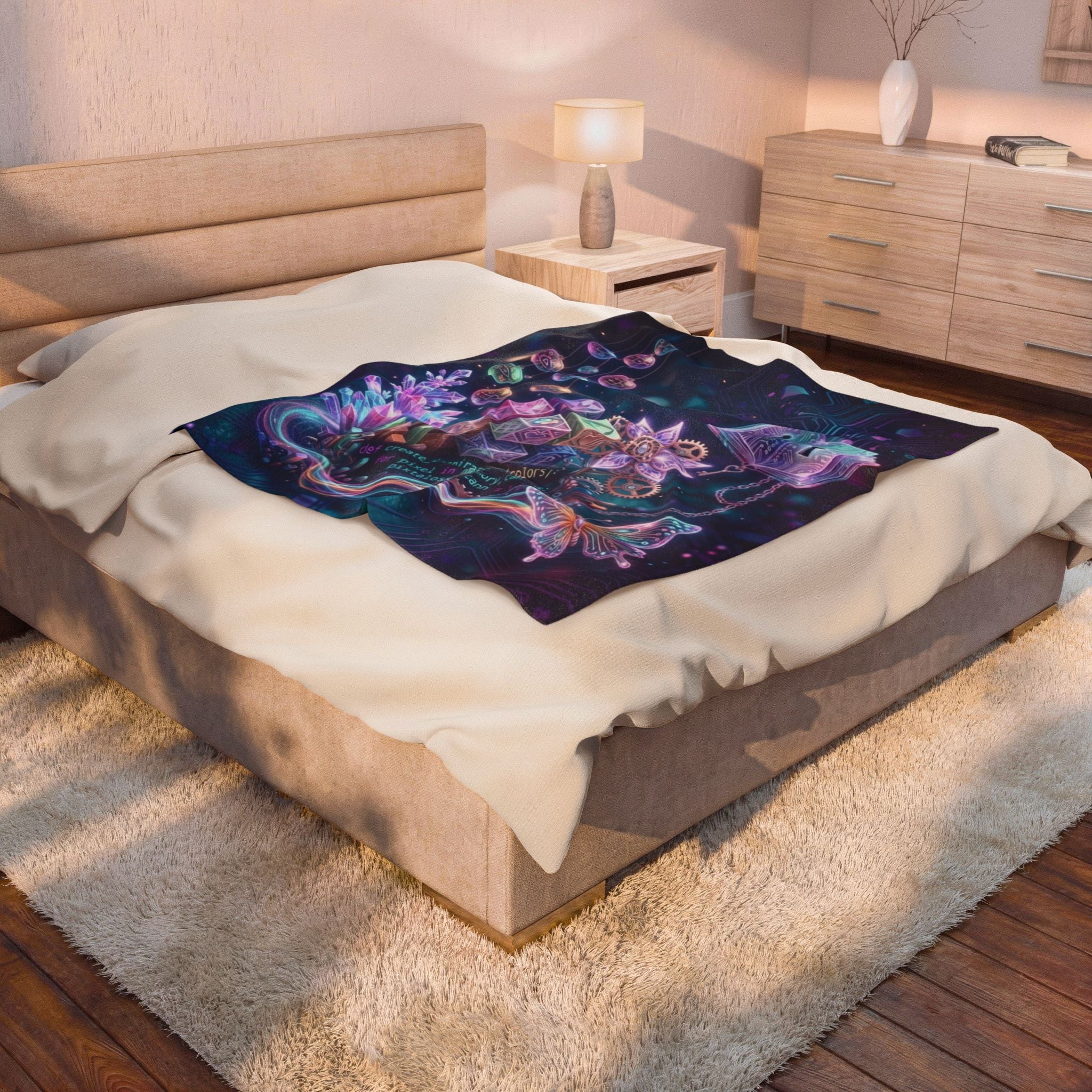 Mystic Tech Plush Blanket — Neon Cyber Magic Velveteen Throw