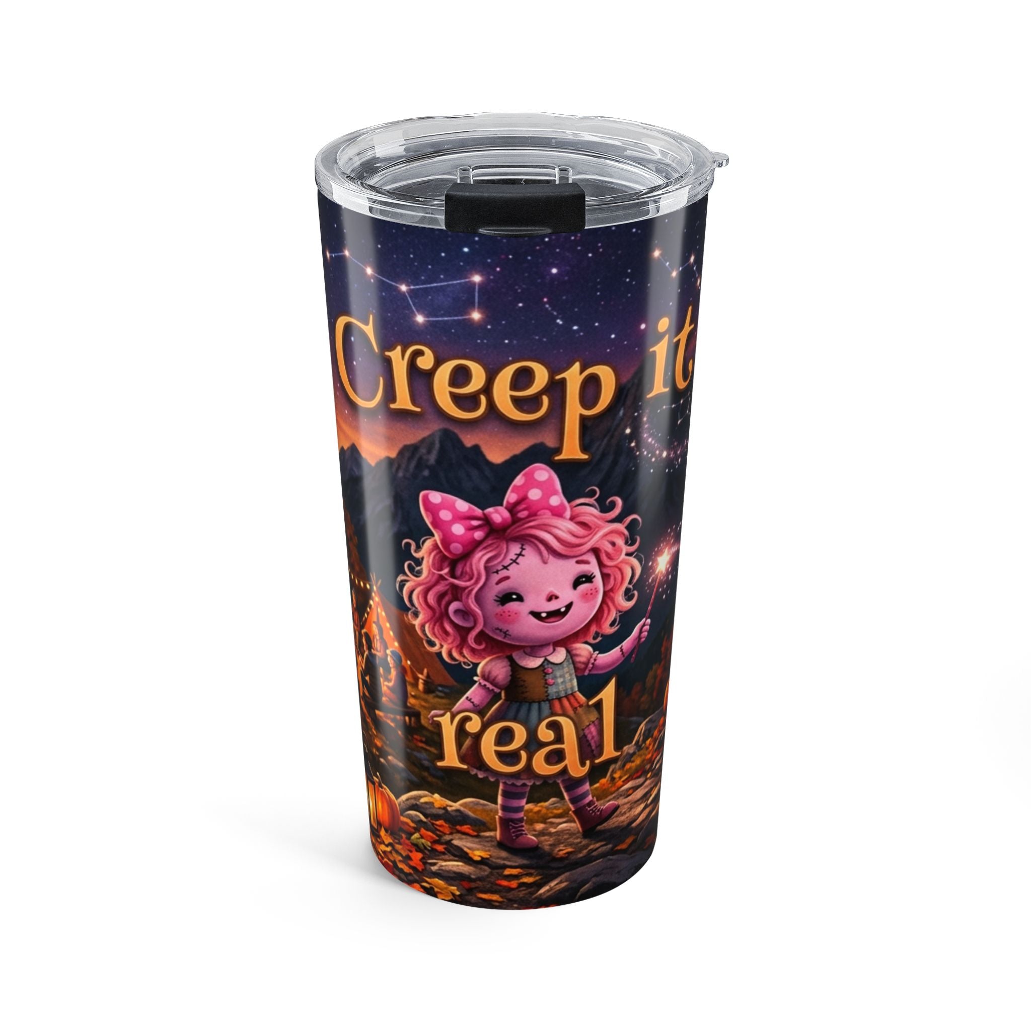 Halloween Campfire Tumbler – “Creep It Real” Cute Pumpkin Night Travel Mug