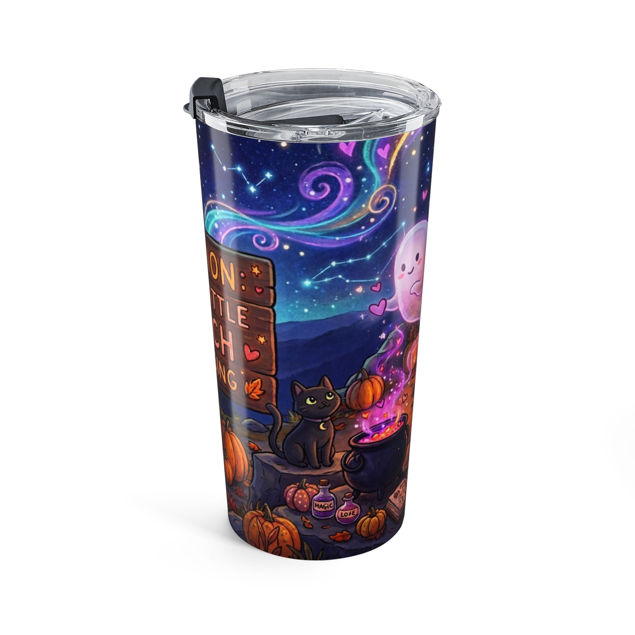 20oz Halloween Tumbler — "Caution Cute Little Witch Crossing" Stainless Travel Mug
