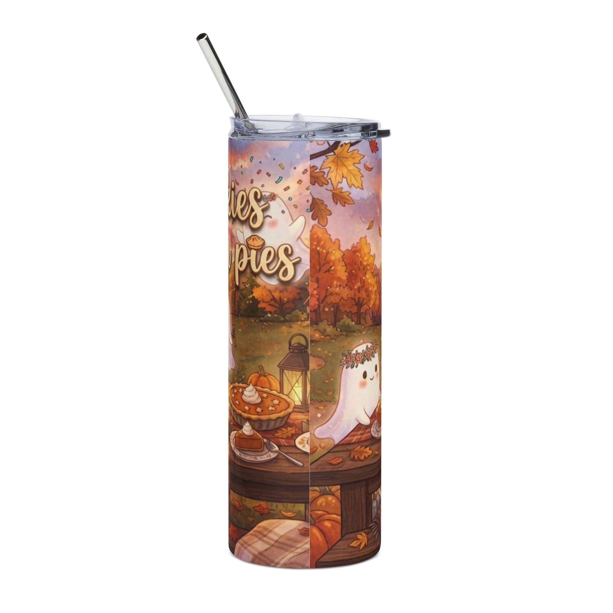 Autumn and Pumpkins 20oz Stainless Tumbler — Cute Fall Ghost Coffee Travel Mug