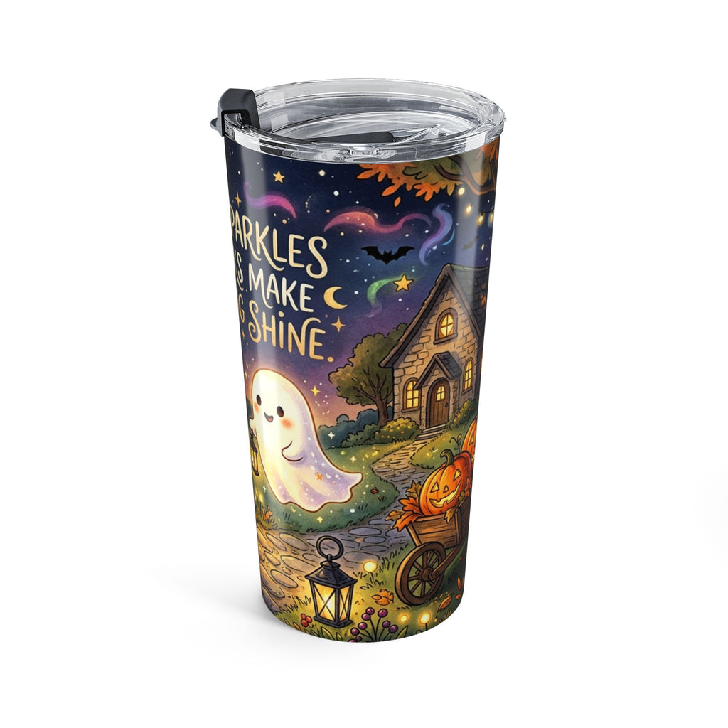 20oz Halloween Tumbler – "Where Sparkles and Spooks Make Everything Shine" Ghost & Pumpkin Travel Mug